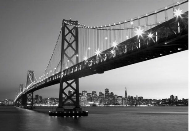 San Francisco skyline - Køb sort hvid fototapet med stor flot bro