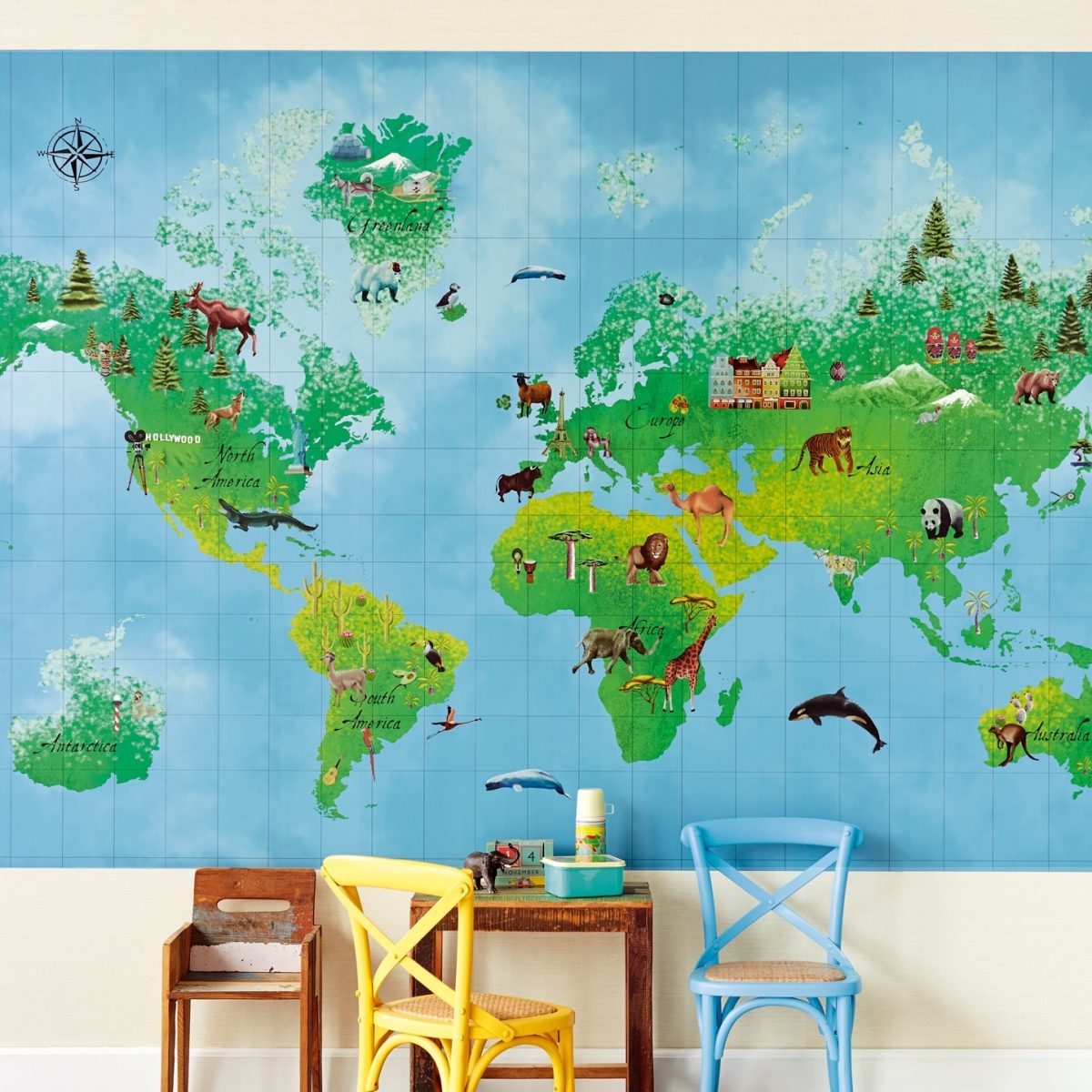 World Map Fototapet - Køb denne flotte fototapet til gangen eller børneværelset. Kan kombineres med vores flotte wall stickers med dyr