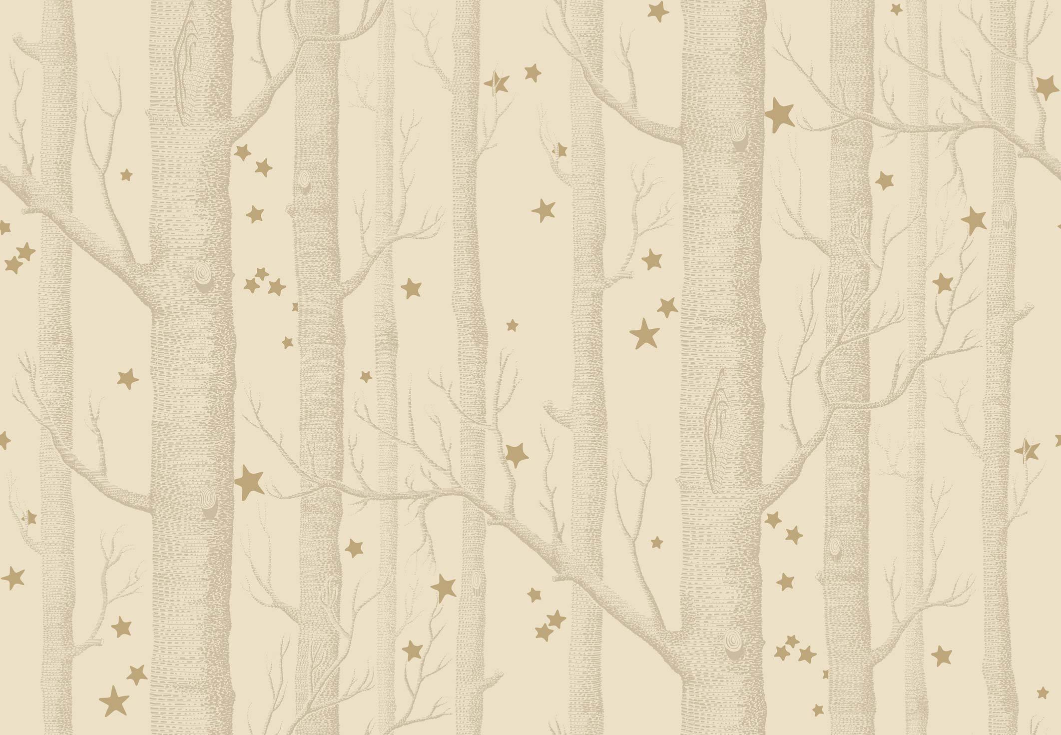 Beige tapet med brune træer og guld stjerner - Woods fra Cole & Son 103/11049