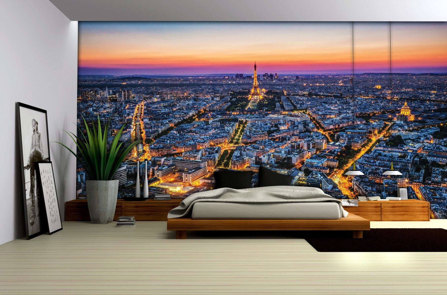 1907V8 Paris by night med Eiffeltårnet - Køb non-woven fototapet online