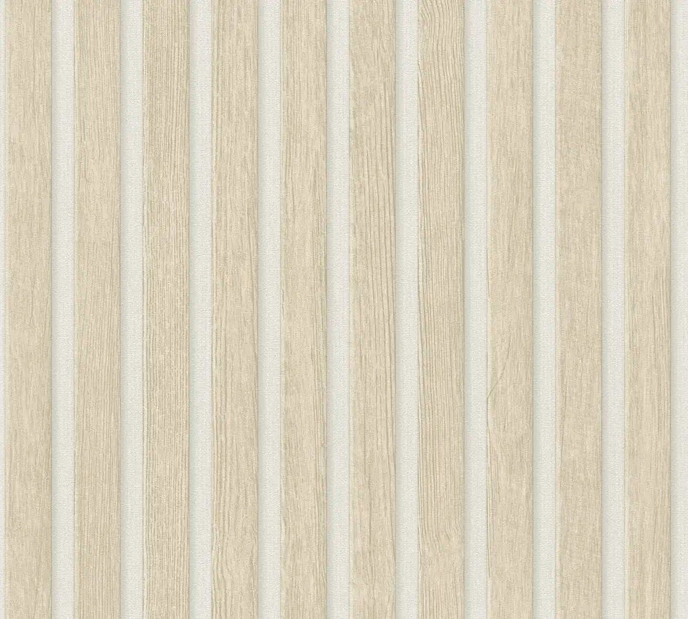 Nærbillede af Alley Stripes - Cream tapet med cremefarvede lodrette striber.