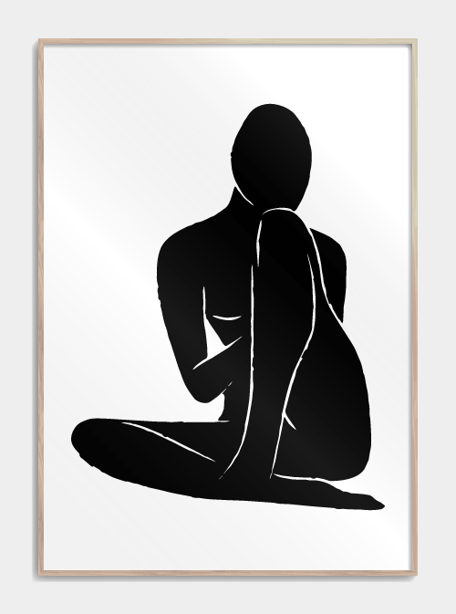 Black Body No. 3 stregtegning plakat A3 - Poster med sort kvindekrop