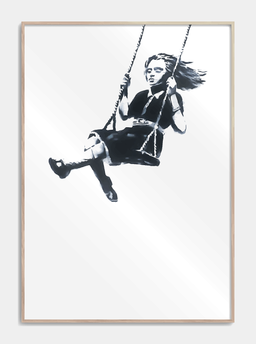 Girl on swing Banksy plakat A3 - Køb kunst plakat med graffiti kunst