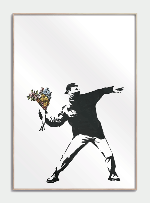 Flower thrower Banksy plakat A3 - Køb kunst plakat med graffiti kunst