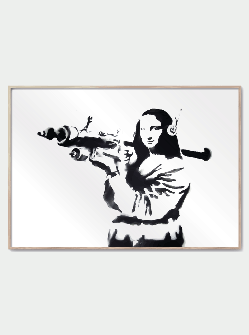 Mona Lisa Bazooka Banksy plakat A3 - Køb kunst plakat i sort hvid