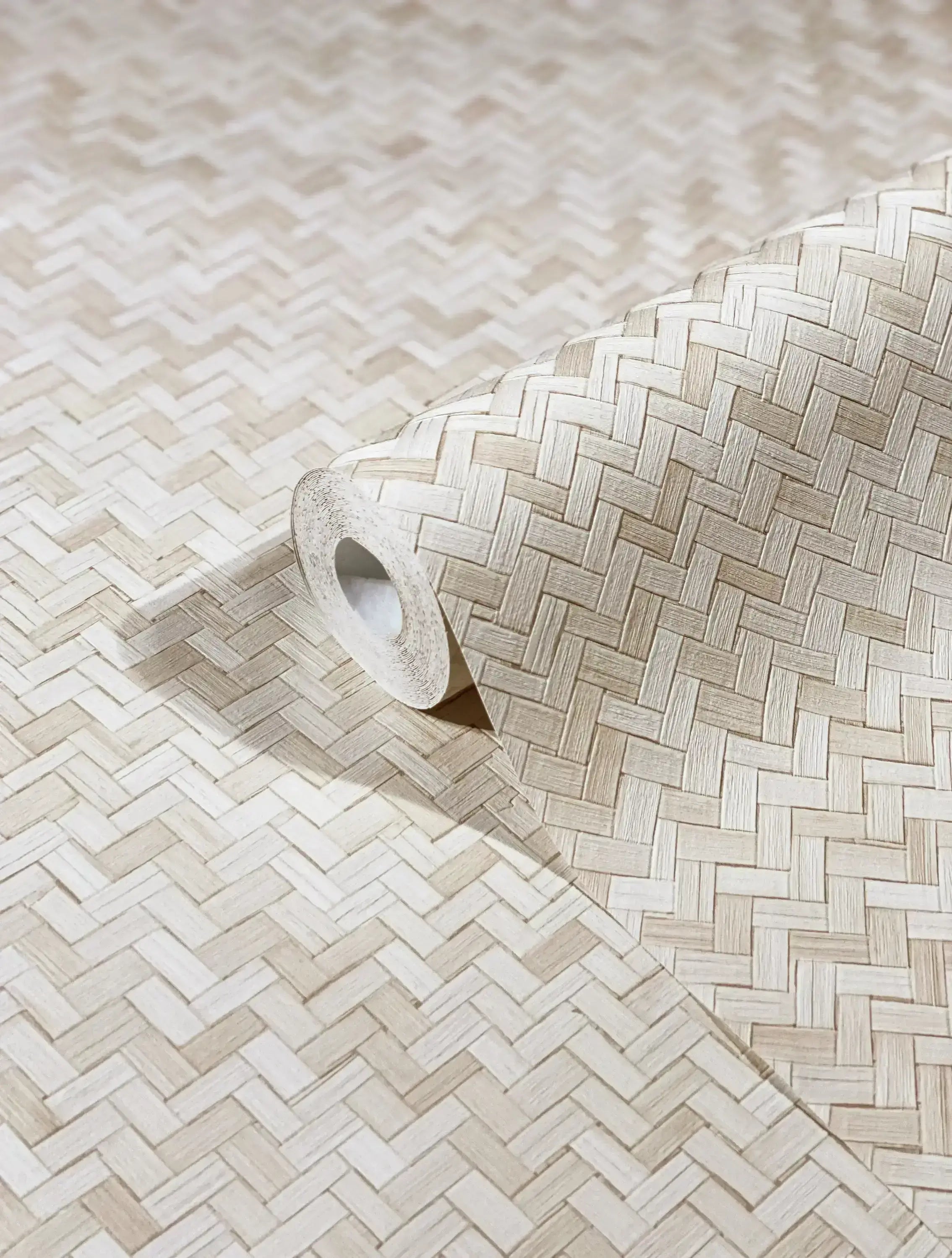 Detaljebillede af Botanic Weave - Linen tapetrulle, der viser det komplette vævende mønster.