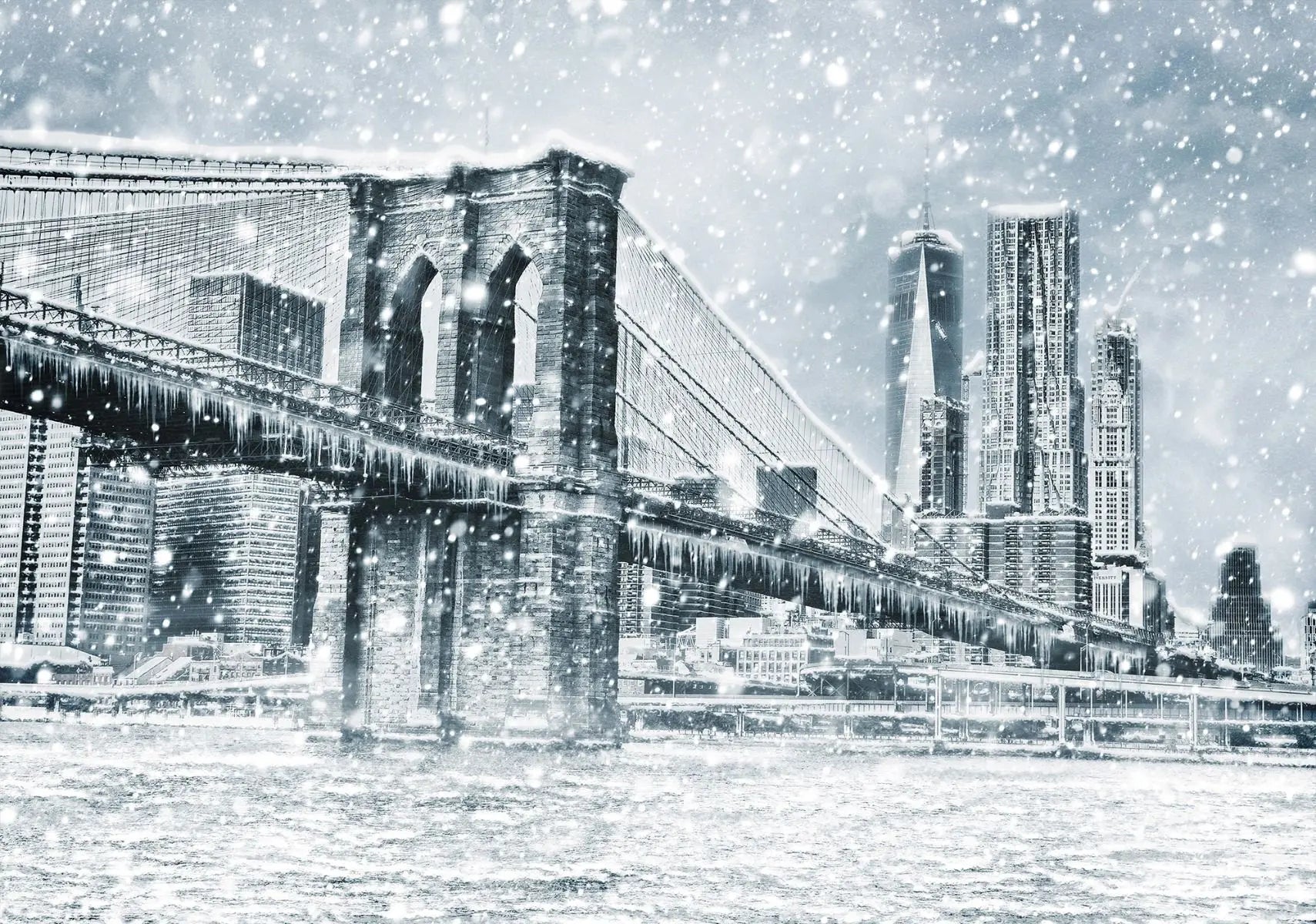 Billede 1 af Fototapet - Brooklyn Bridge i snevejr, New York