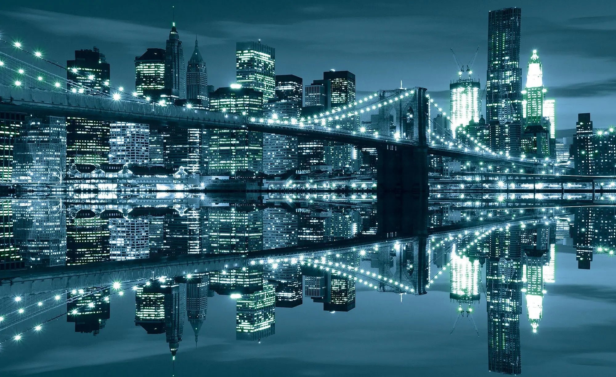 Billede 1 af Fototapet - Brooklyn Bridge med skyline i New York om natten