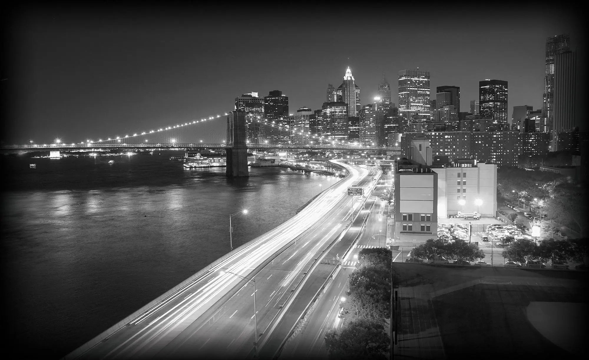 Billede 1 af Fototapet - Brooklyn Bridge og Manhattan Skyline i Sort-hvid