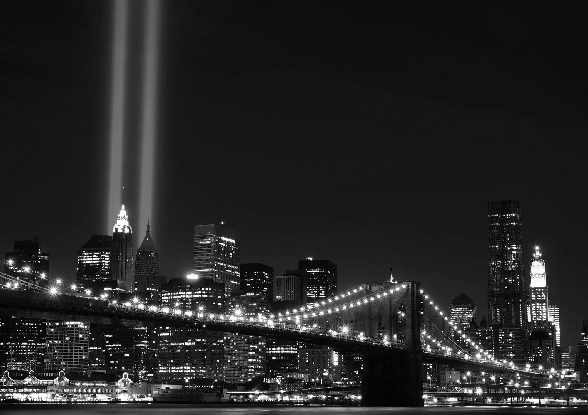 Billede 1 af Fototapet - Brooklyn Bridge og skyline med lys i New York nat