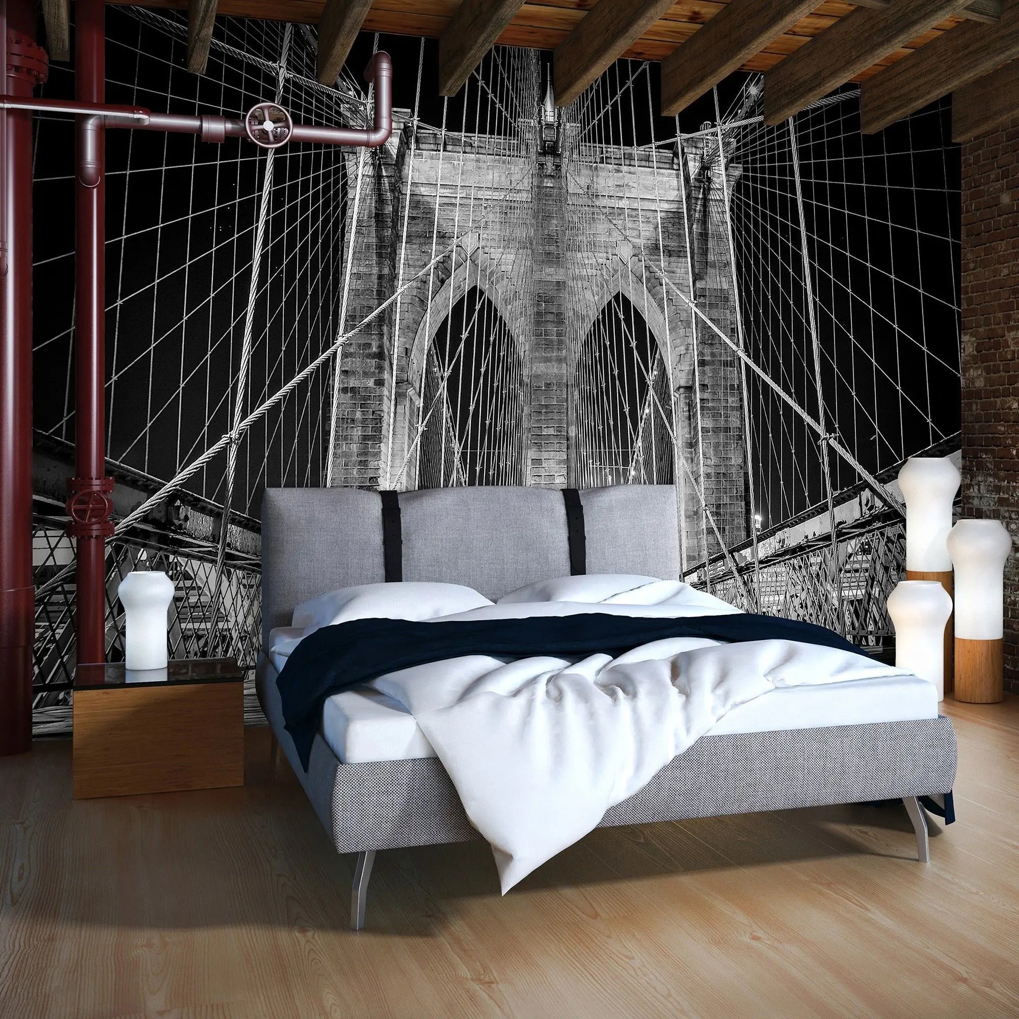 Billede 4 af Fototapet - Brooklyn Bridge om natten i sort-hvid