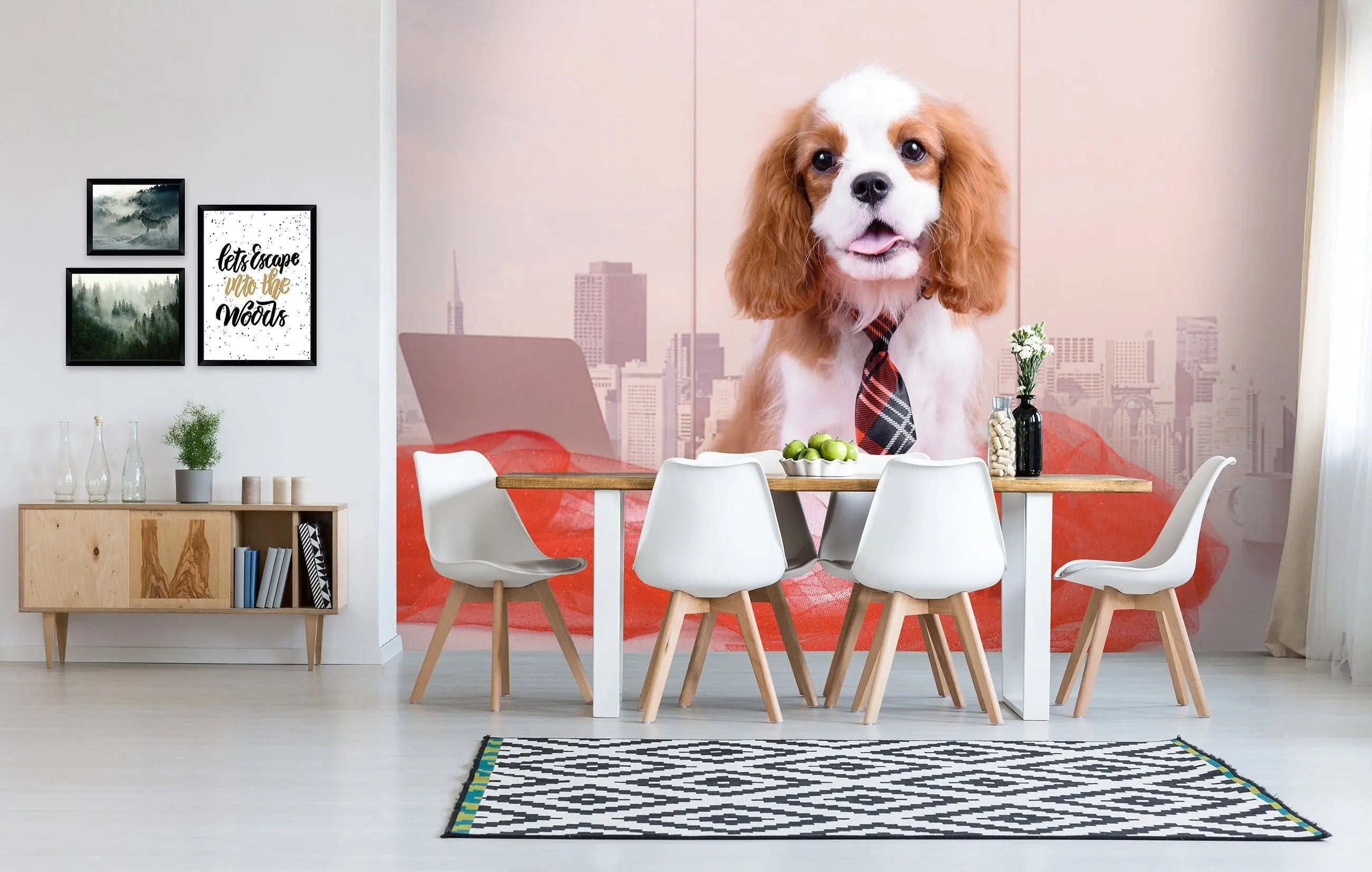 Billede 8 af Fototapet - Cavalier King Charles Spaniel med slips i kontoret