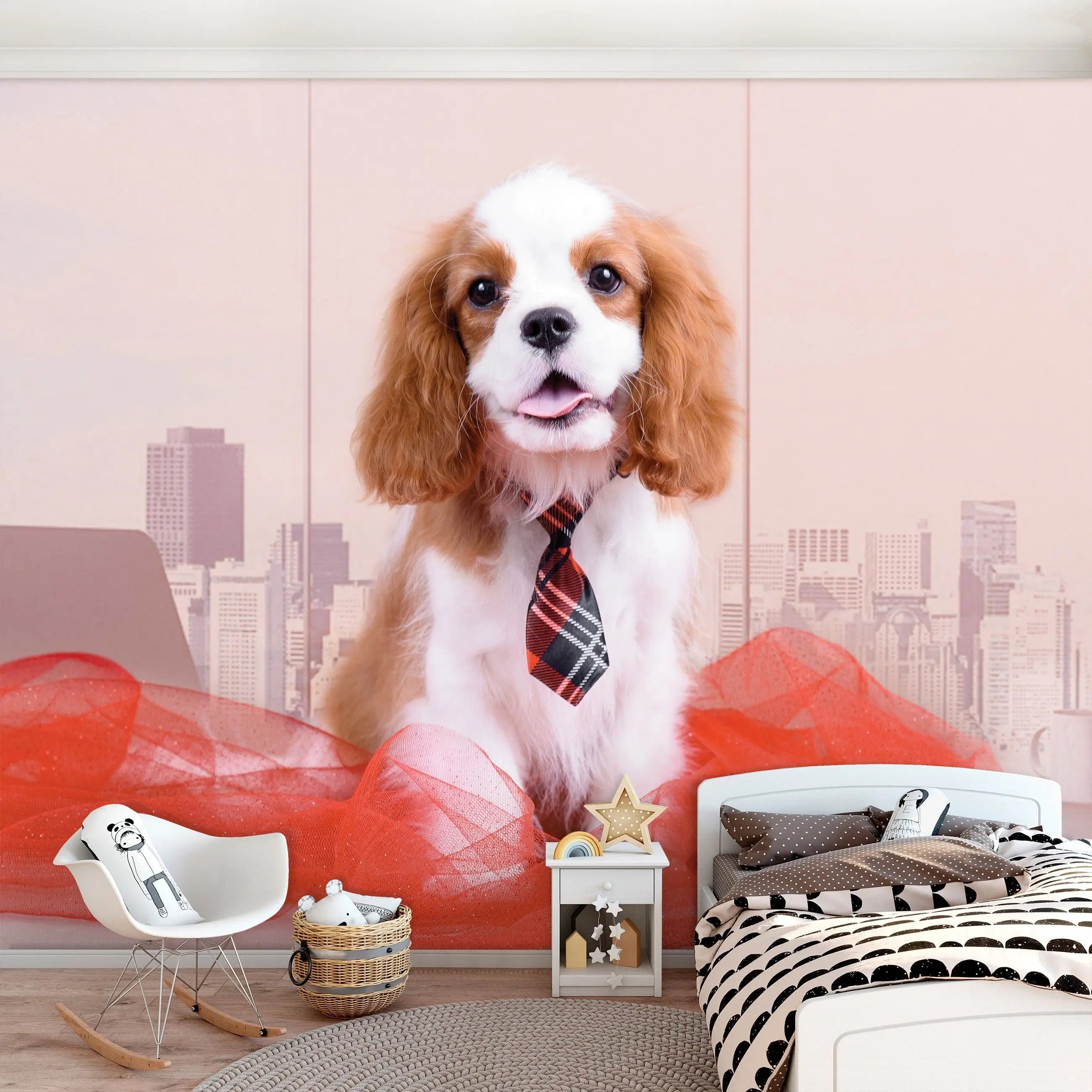 Billede 9 af Fototapet - Cavalier King Charles Spaniel med slips i kontoret