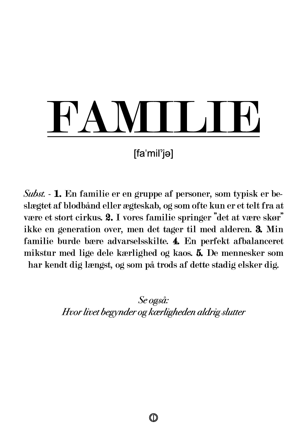 Familie Definition sort-hvid tekst A3 - Plakat med tekst om familien