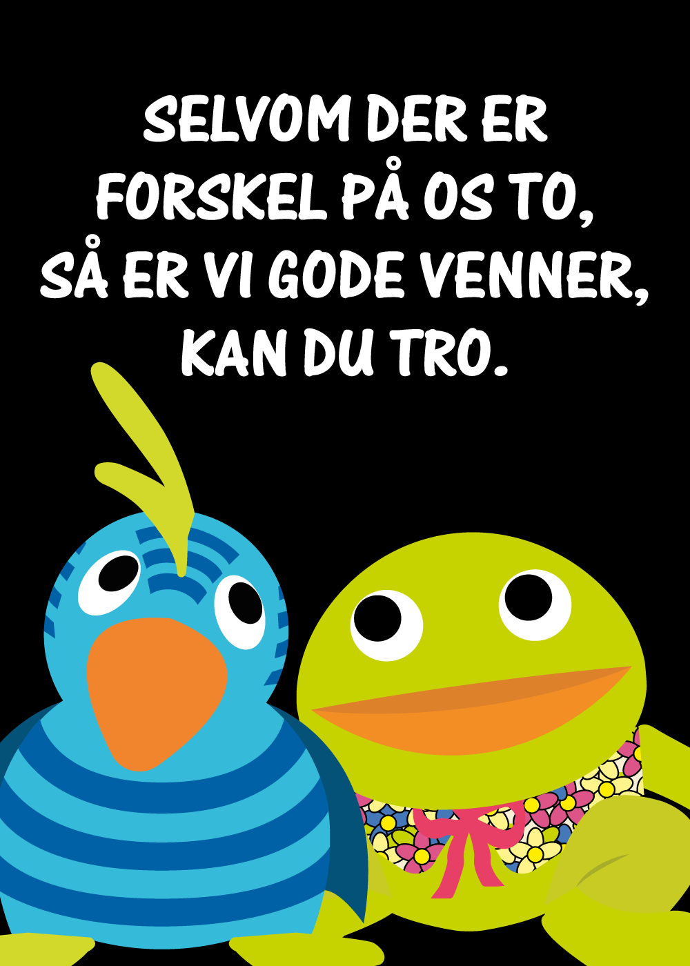 Gode venner - Kaj & Andrea plakat sort A3 - Køb plakat til børn her