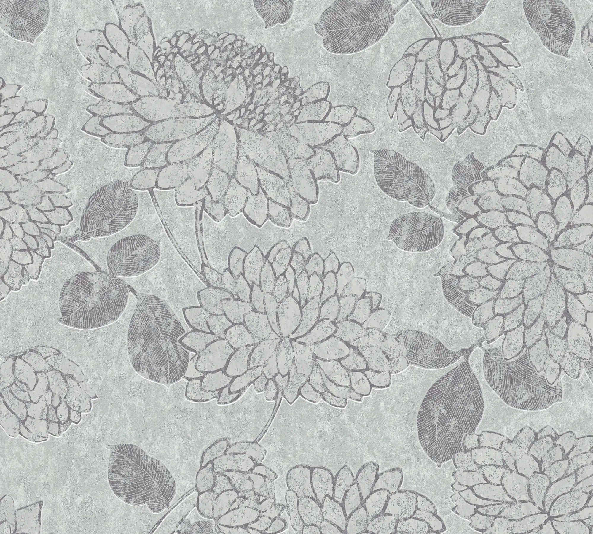 Et detaljeret billede af Chrysanthemum Dreams - Mist tapet, der viser det komplekse blomsterdesign i gråtoner.