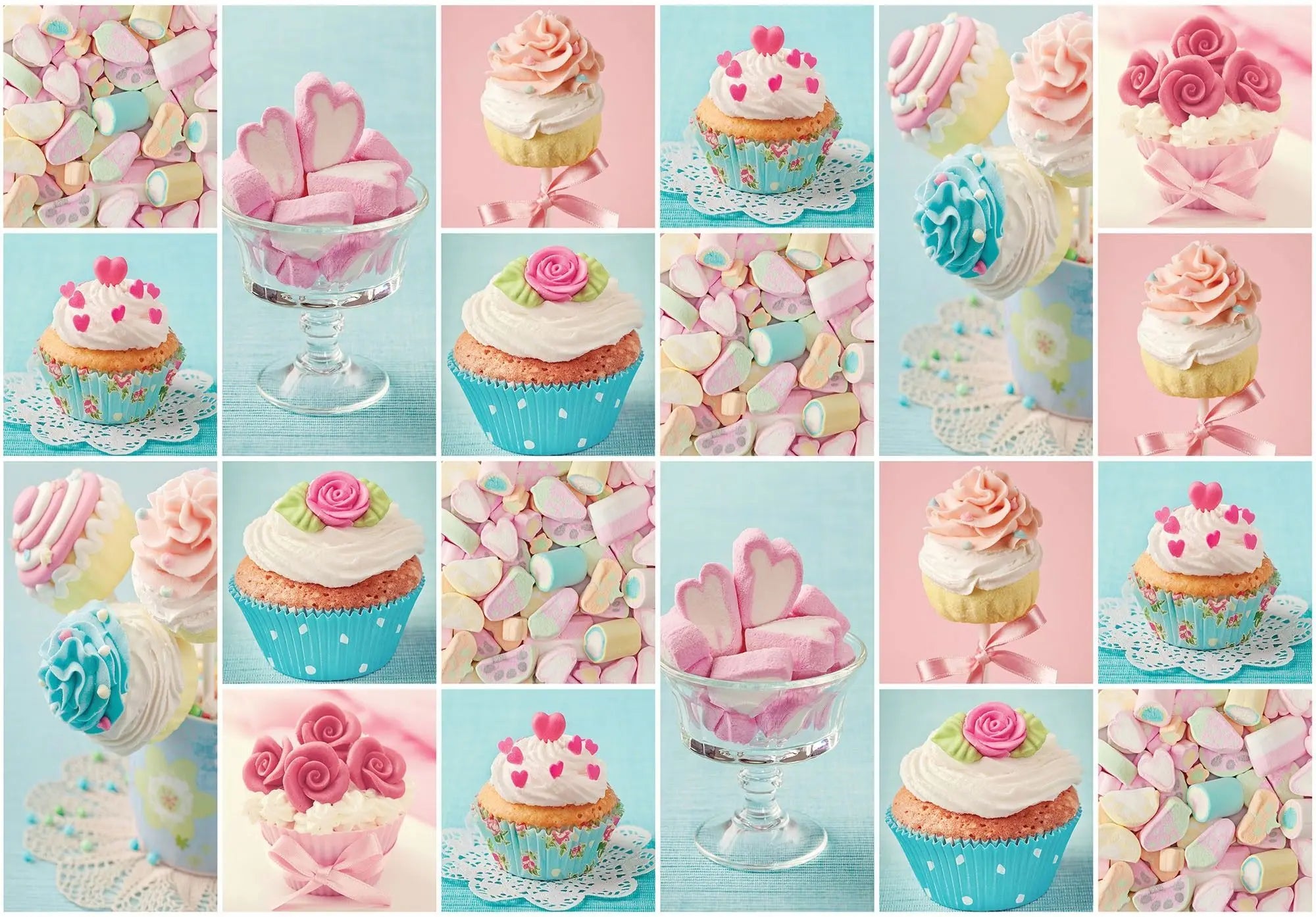 Billede 1 af Fototapet - Collage med Cupcakes og Pastelfarvet Konfekt