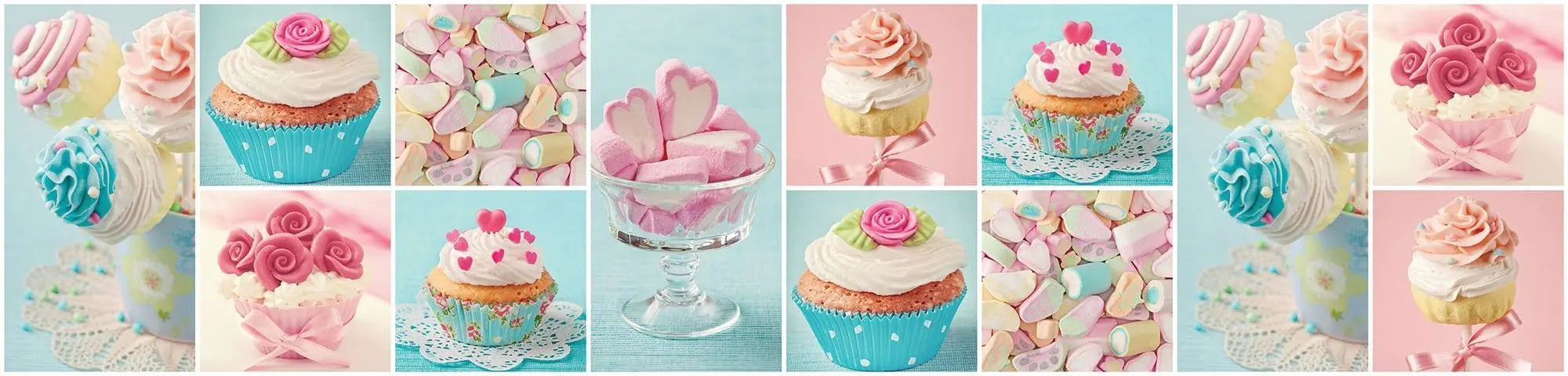 Billede 13 af Fototapet - Collage med Cupcakes og Pastelfarvet Konfekt