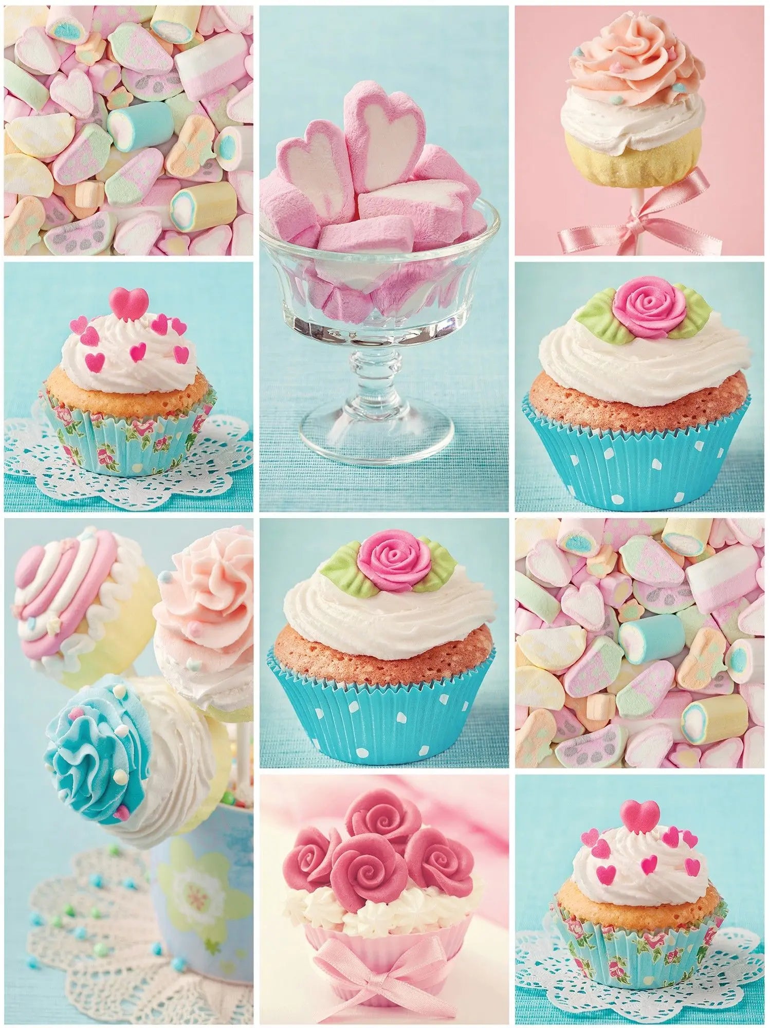 Billede 15 af Fototapet - Collage med Cupcakes og Pastelfarvet Konfekt