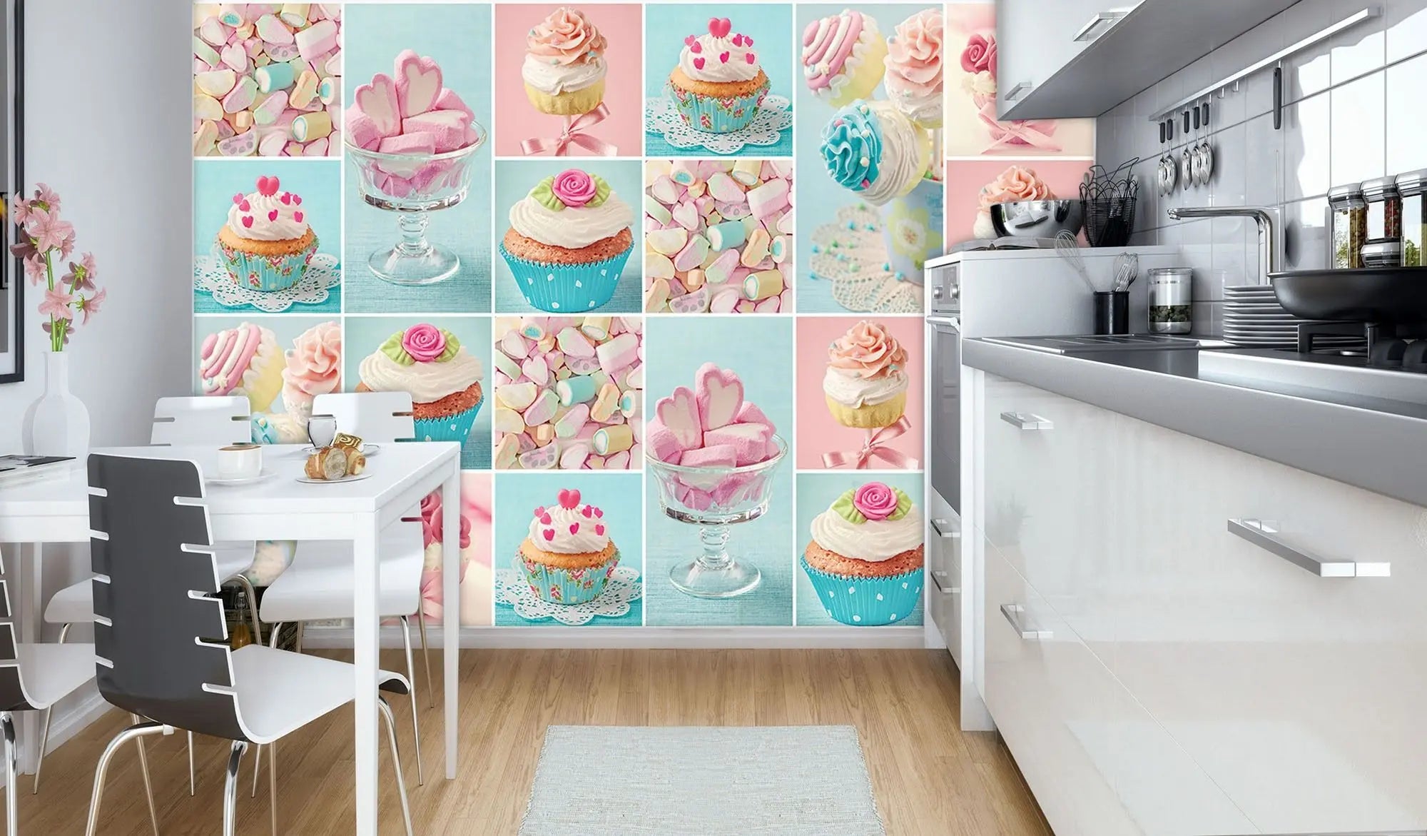 Billede 6 af Fototapet - Collage med Cupcakes og Pastelfarvet Konfekt