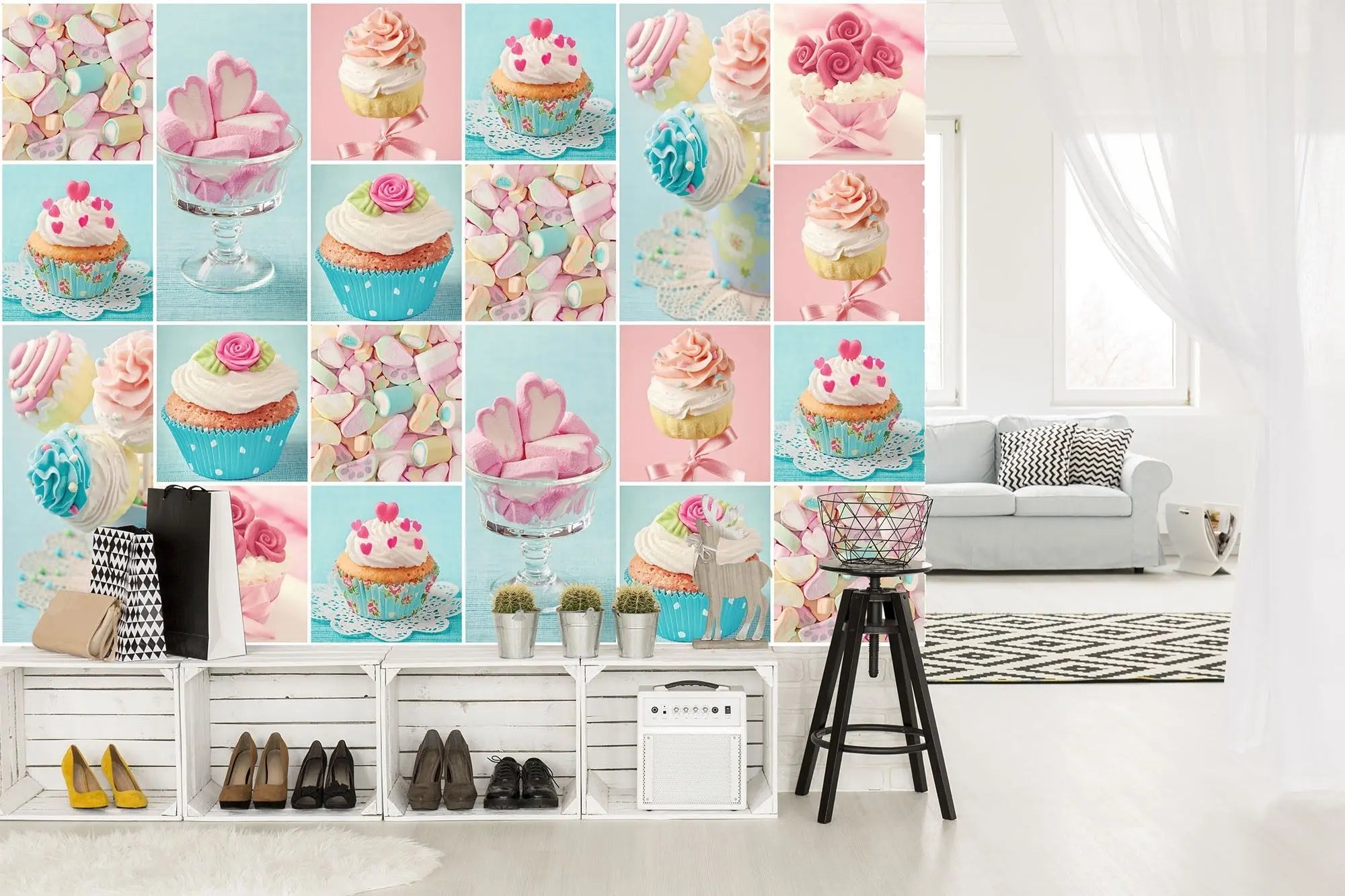 Billede 7 af Fototapet - Collage med Cupcakes og Pastelfarvet Konfekt