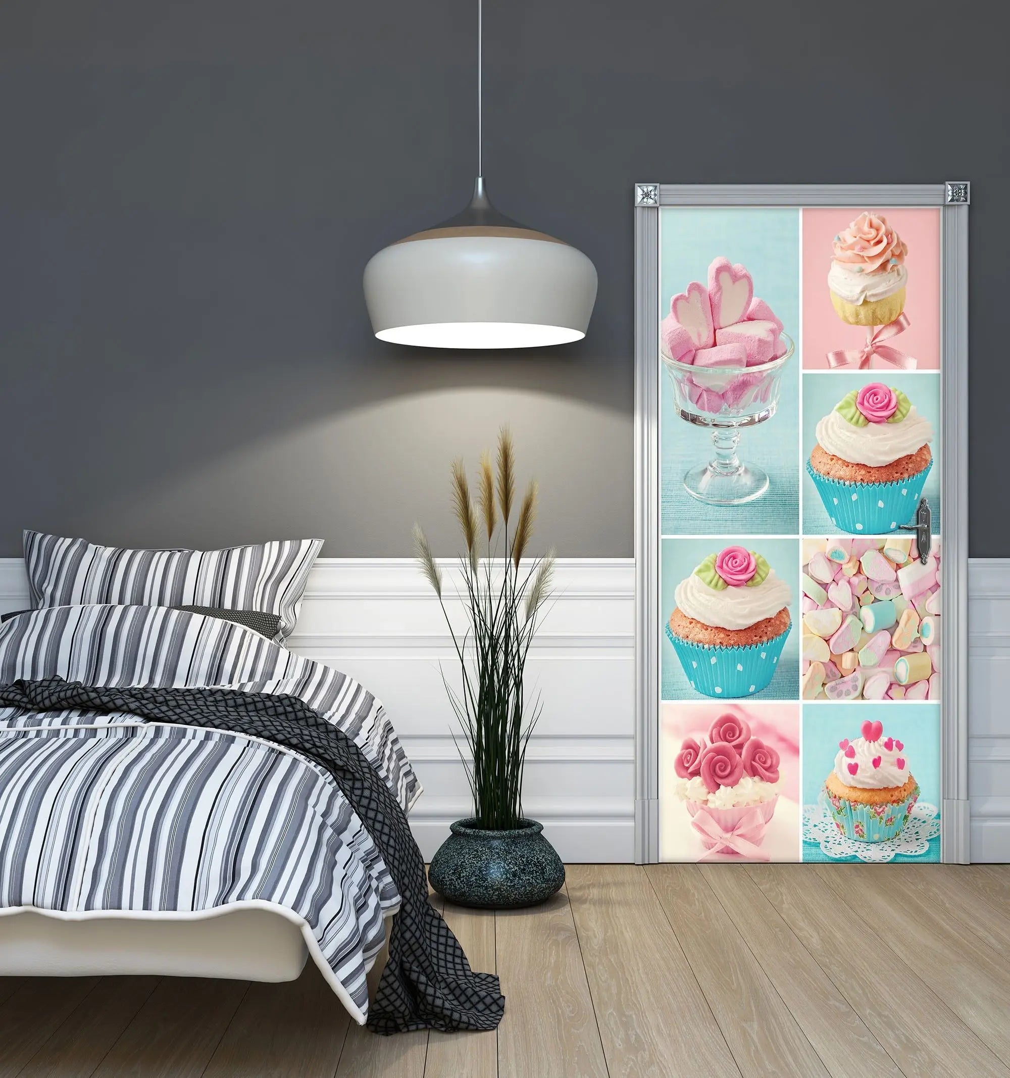 Billede 8 af Fototapet - Collage med Cupcakes og Pastelfarvet Konfekt