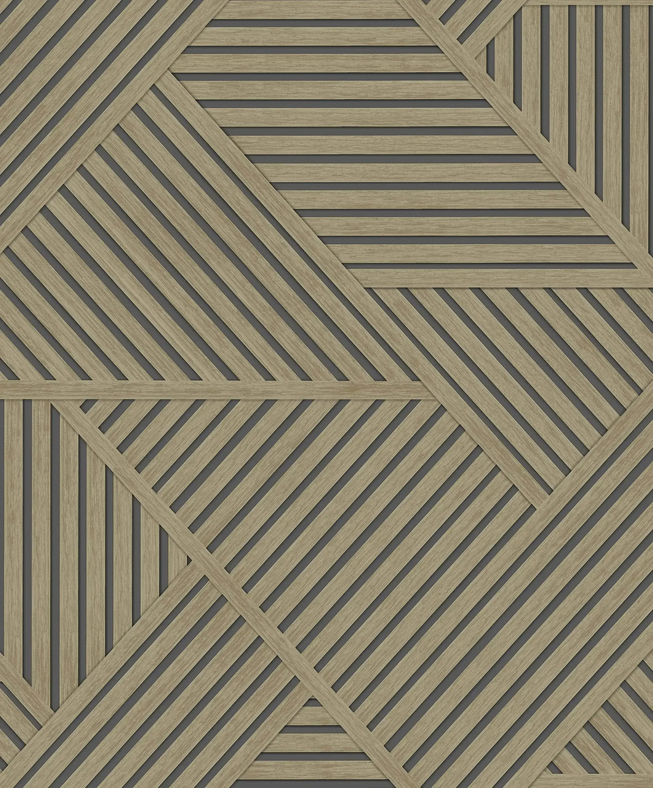 Elba - Natural tapet med et komplekst geometrisk mønster af diagonale striber i beige og sort.