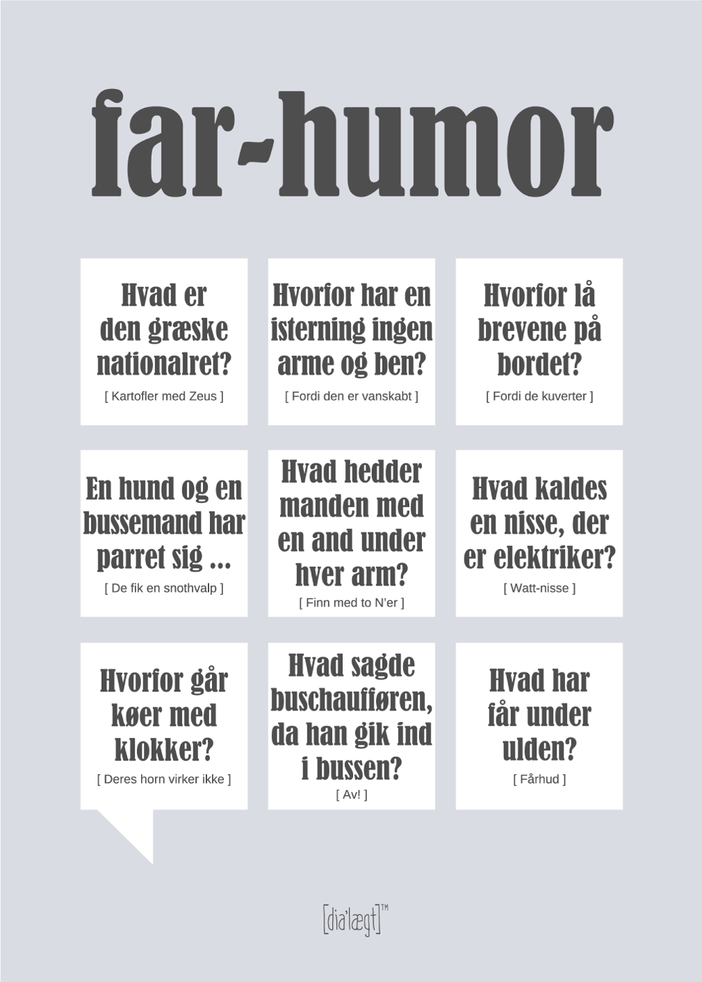 Far-Humor Dialægt plakat A3 Grå - Plakat med sjov tekst og far-jokes