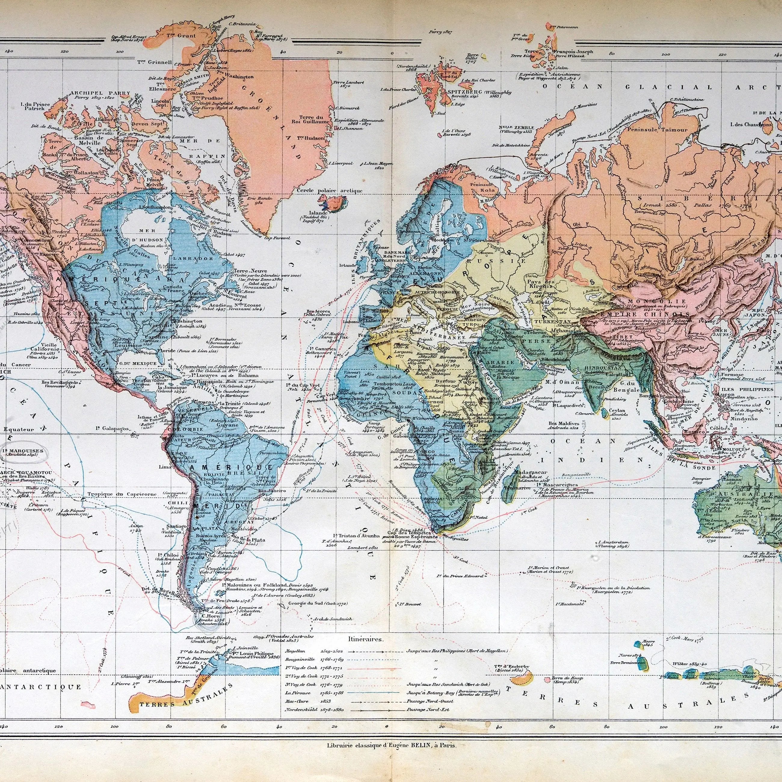 Billede 8 af Fototapet - Farverigt geografisk verdenskort med landegrænser