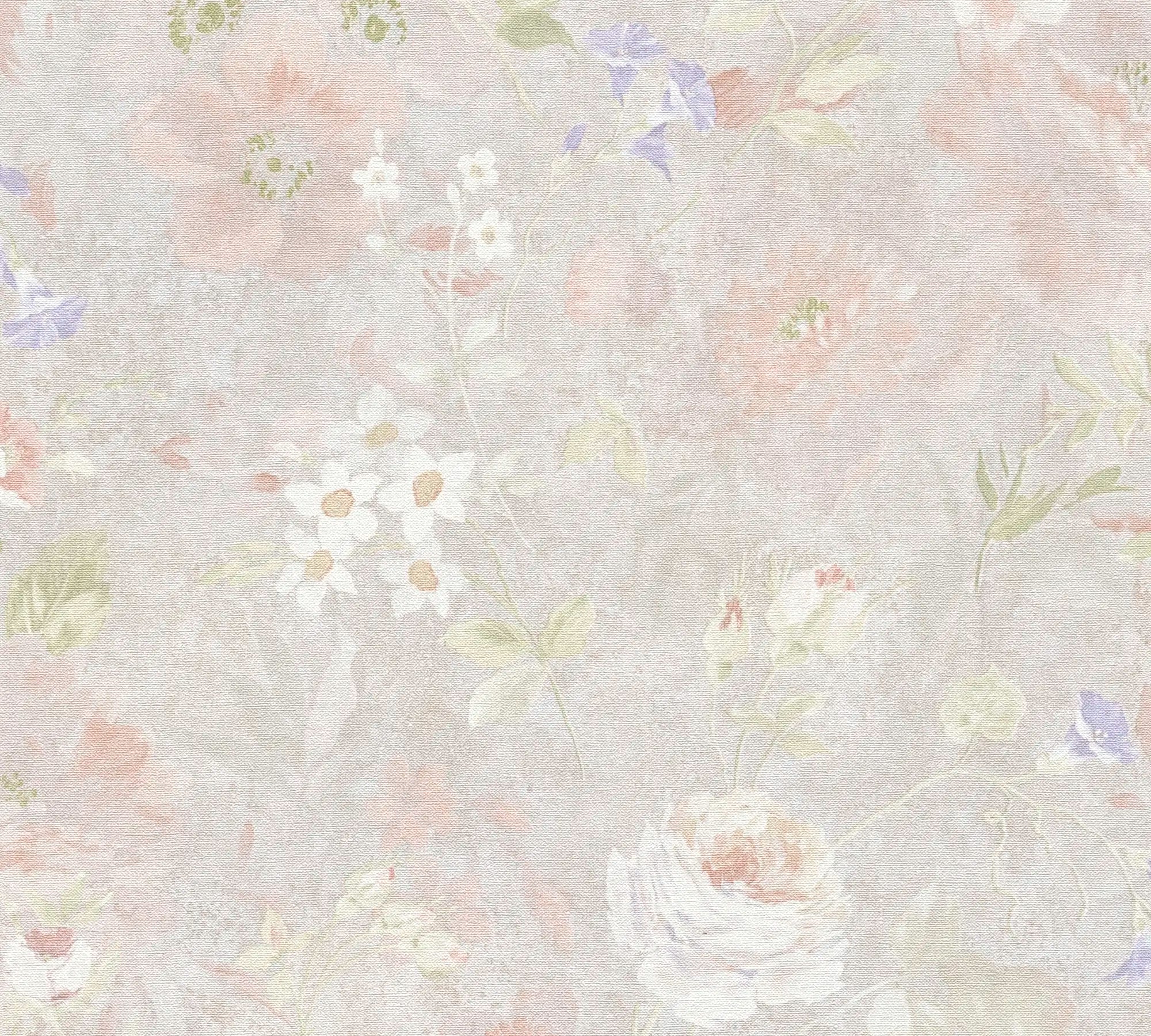 Detaljebillede af Floral Elegance - Misty Morning tapet med subtile blomsterdesign i pastelnuancer, der skaber en elegant stemning. Produkt tilgængeligt på Nicetapet.dk.