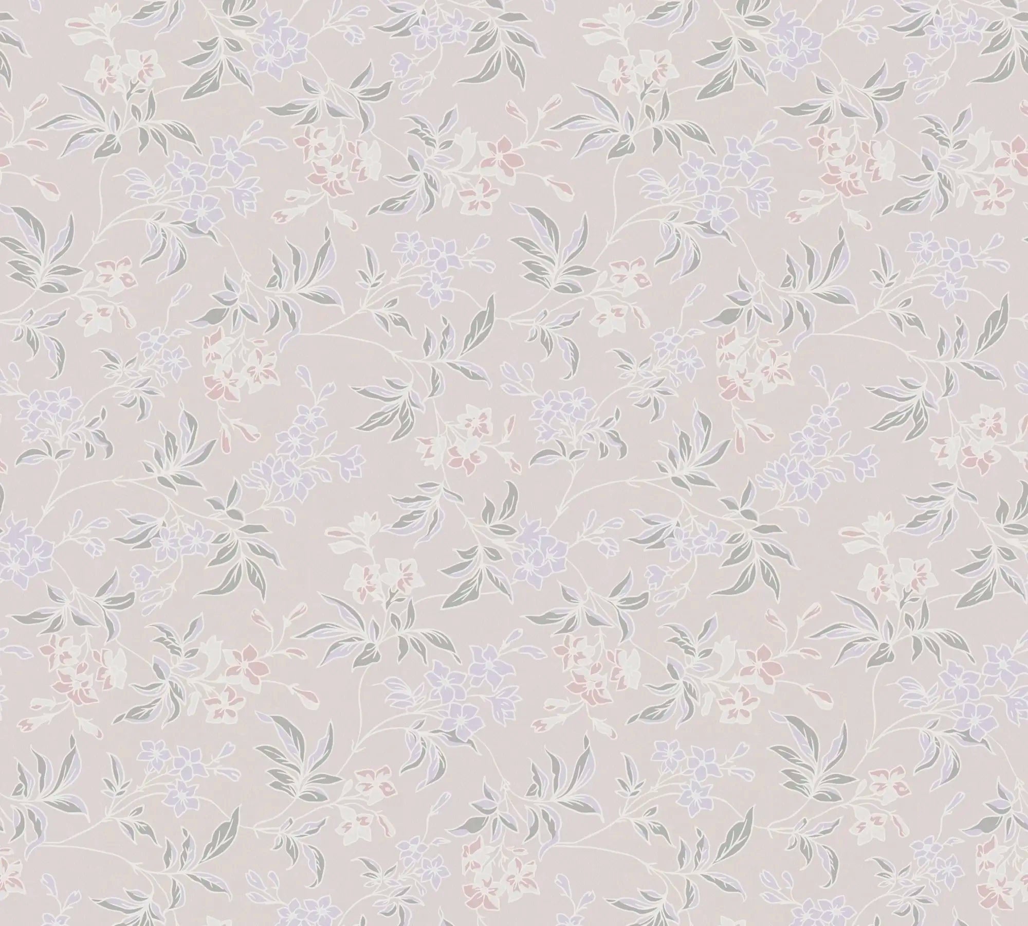 Tapetdesign med blomsterillustrationer i bløde toner fra Floral Rhapsody - Soft Harmony.