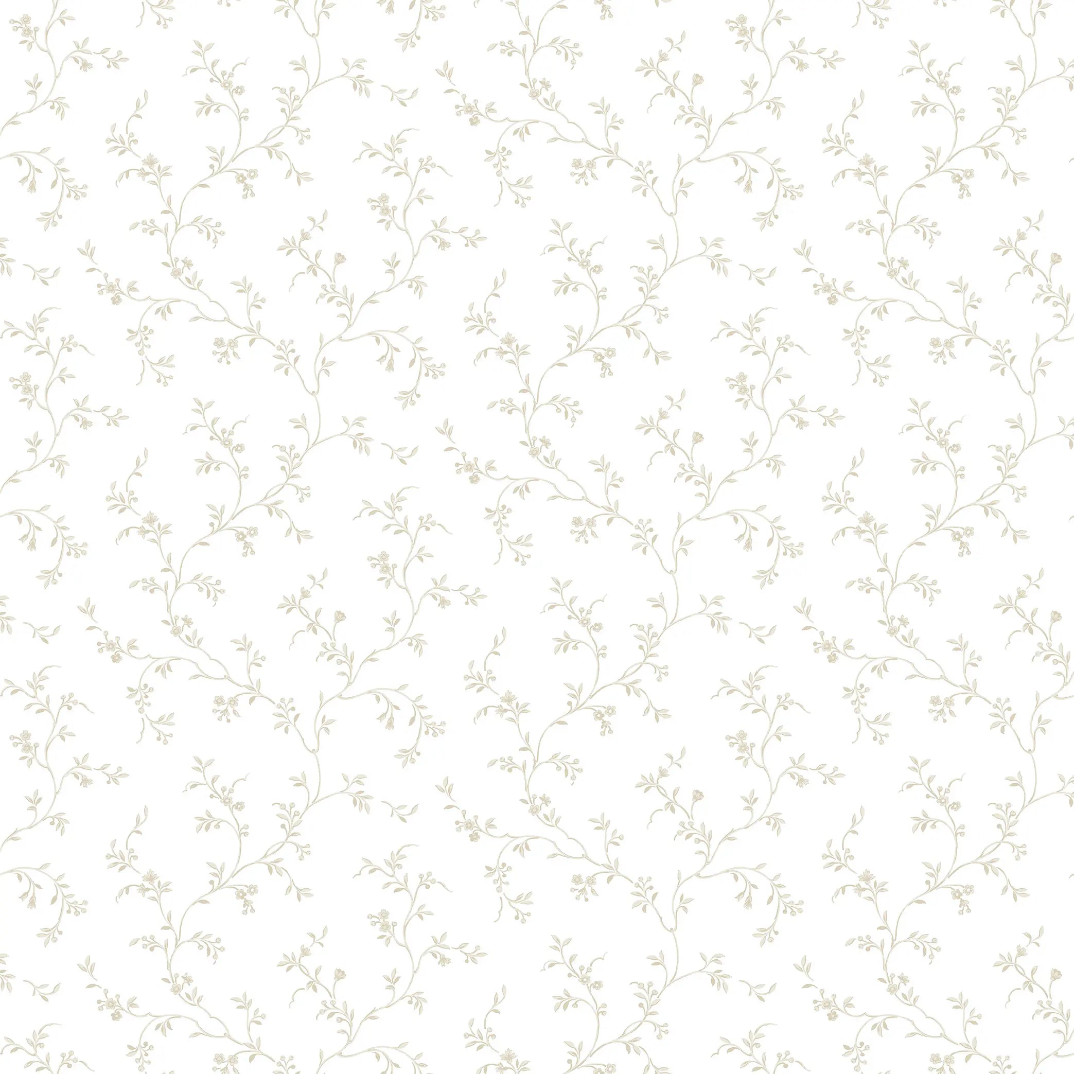 Nærbillede af wallpaper Floral Silhouette - Ivory Breeze fra Nicetapet.dk med delikate, svage blomstermotiver på en elfenbenfarvet baggrund.