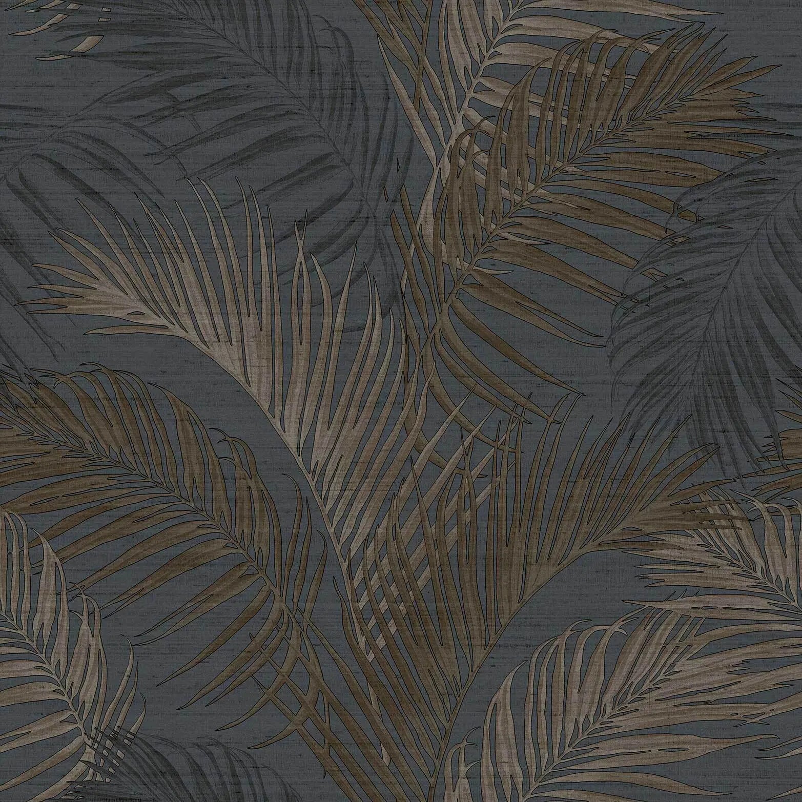 Mørkt tapetdesign kaldet Florentine Breeze - Twilight med elegante bladmotiver i brune og grønne nuancer. Perfekt tilføjelse til dansk webshop Nicetapet.dk.