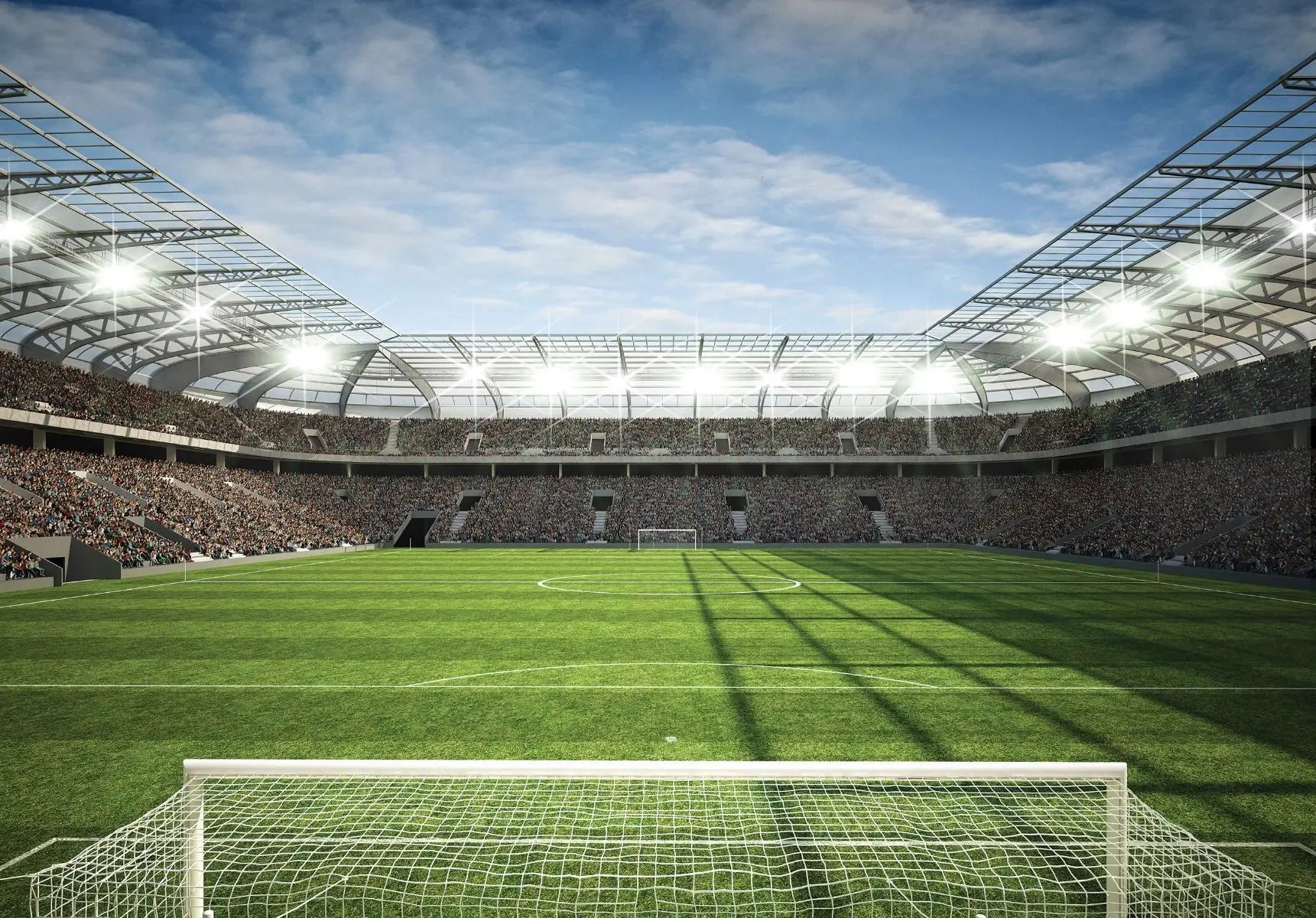 Billede 1 af Fototapet - Fodboldstadion med græsplæne set fra målet