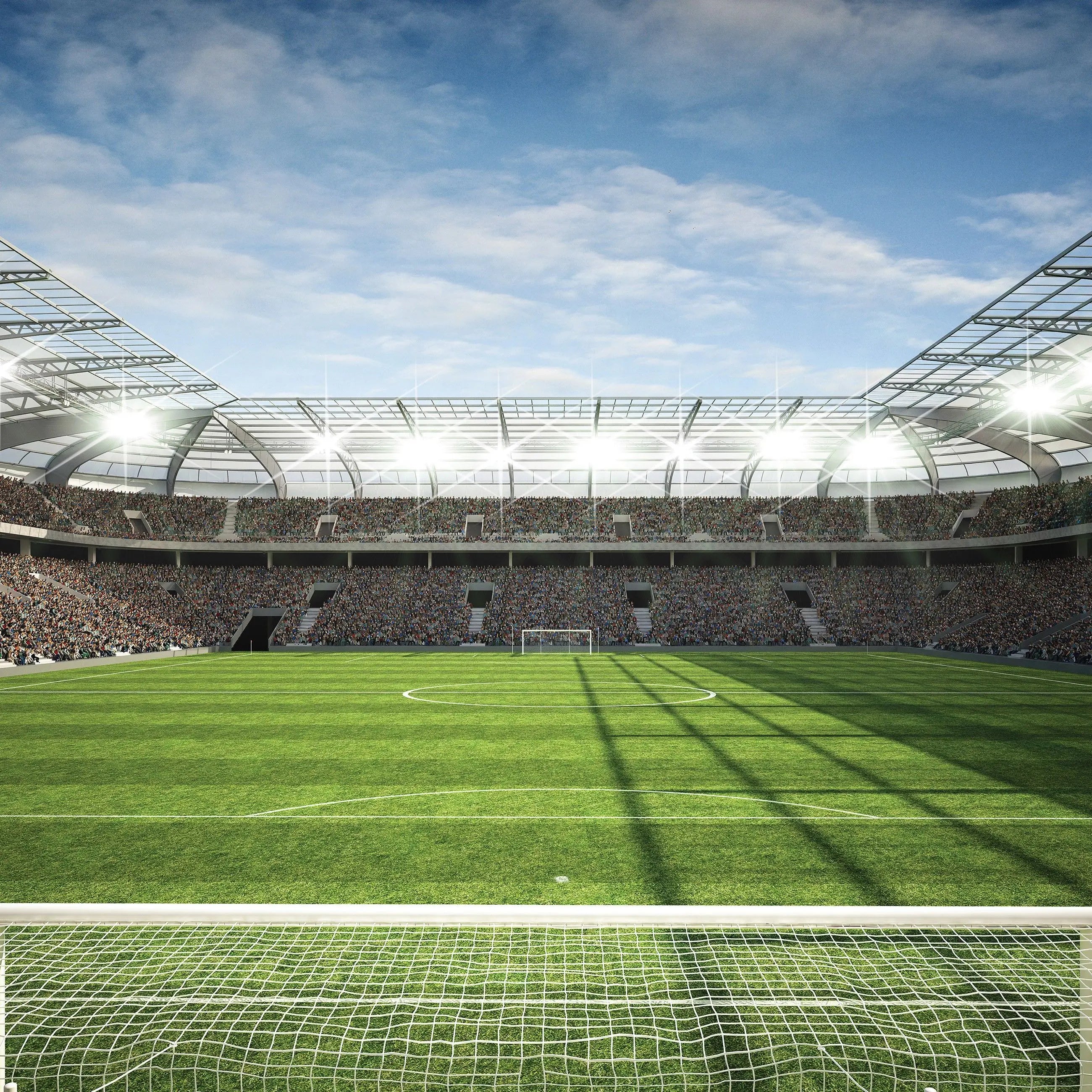 Billede 15 af Fototapet - Fodboldstadion med græsplæne set fra målet