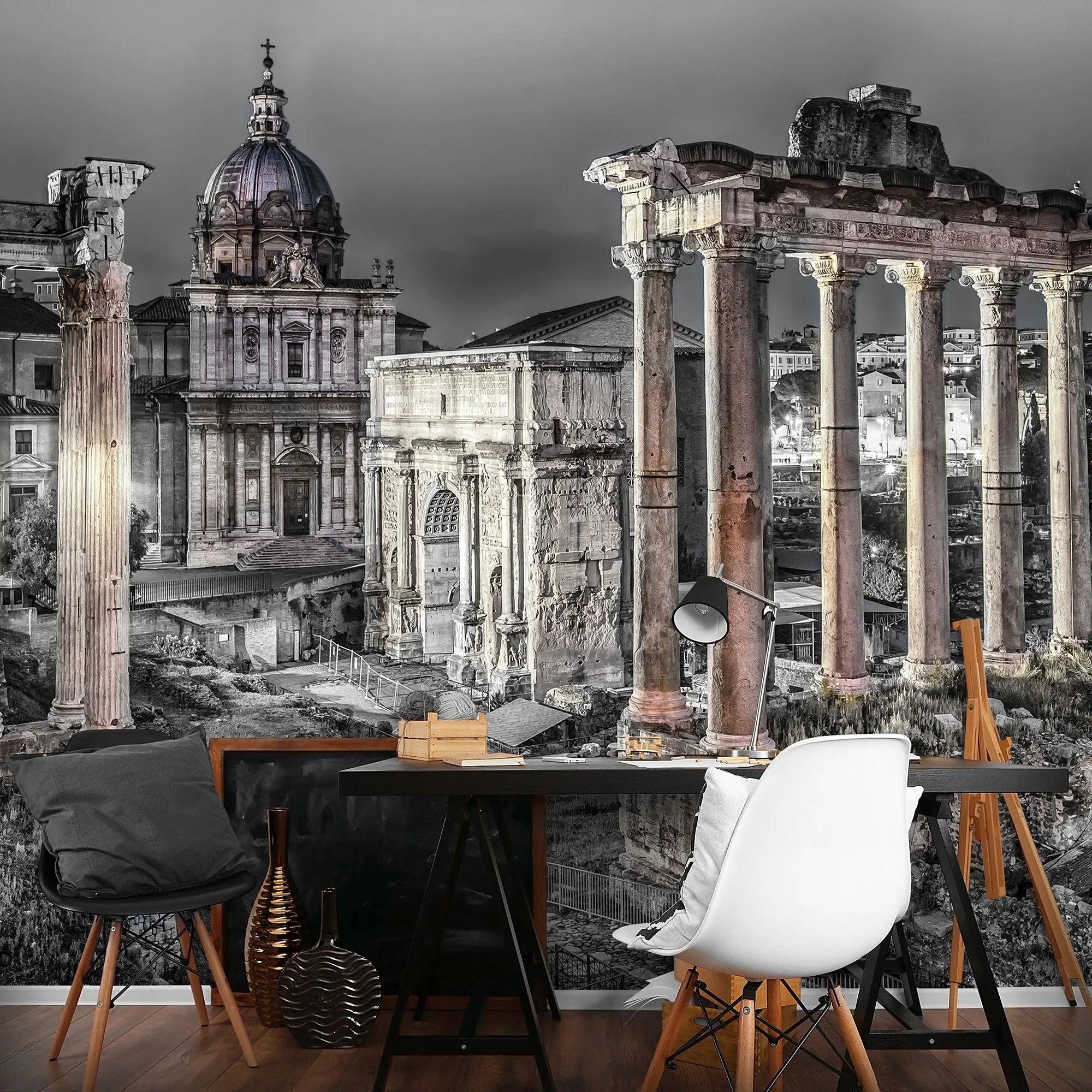 Billede 3 af Fototapet - Forum Romanum med gamle søjler og kirke i Rom