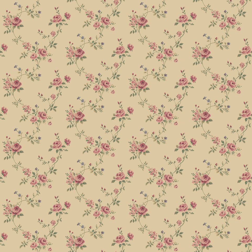 G67894-Beige tapet med rosa og blå blomster - Køb blomstret tapet her