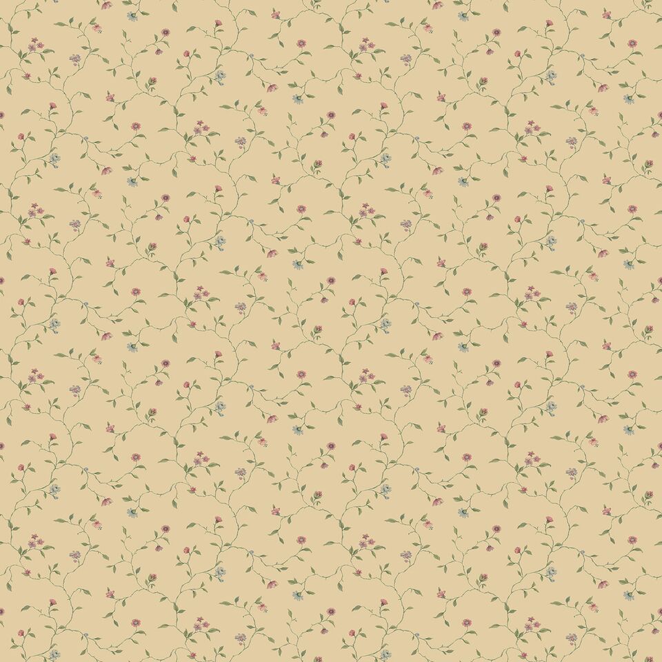 G67921-Beige tapet med små rosa og blå blomster - Køb moderne tapet her