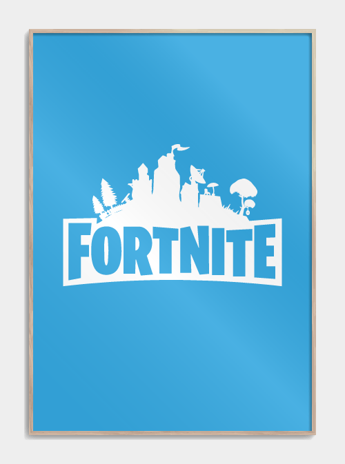 Fortnite Gamer plakat - Fortnite logo Blå-hvid A3 - Gaming plakater