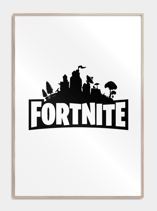 Fortnite Gamer plakat - Fortnite logo sort-hvid A3 - Gaming plakater