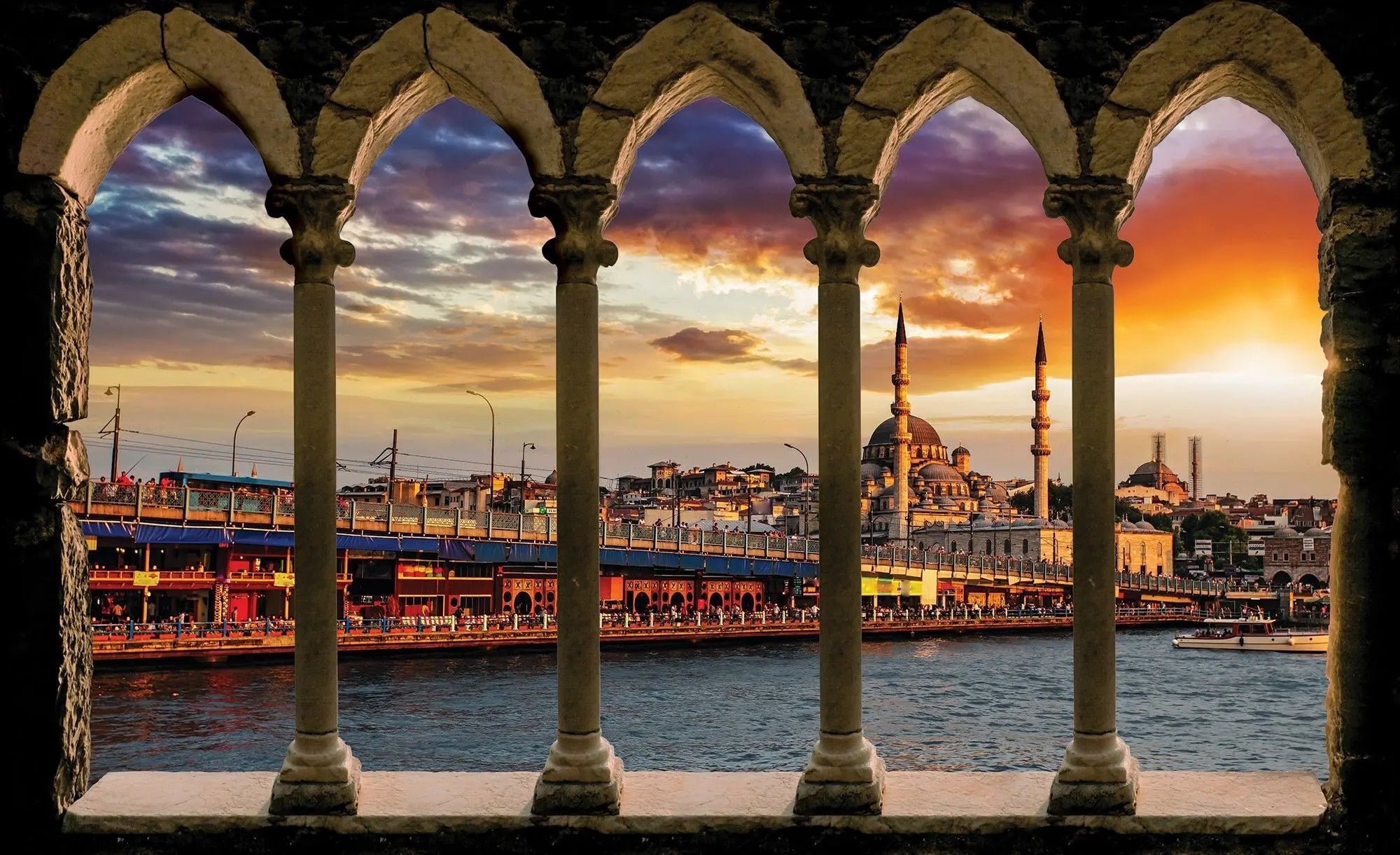 Billede 1 af Fototapet - Galata-broen med udsigt til Yeni Moské i Istanbul ved solnedgang