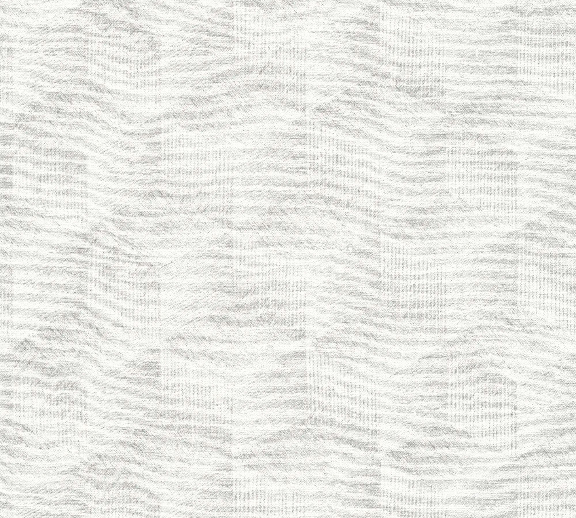 Nærbillede af Geometric Depth - Frosted White tapet med geometrisk mønster og frosted hvidt design fra Nicetapet.dk.