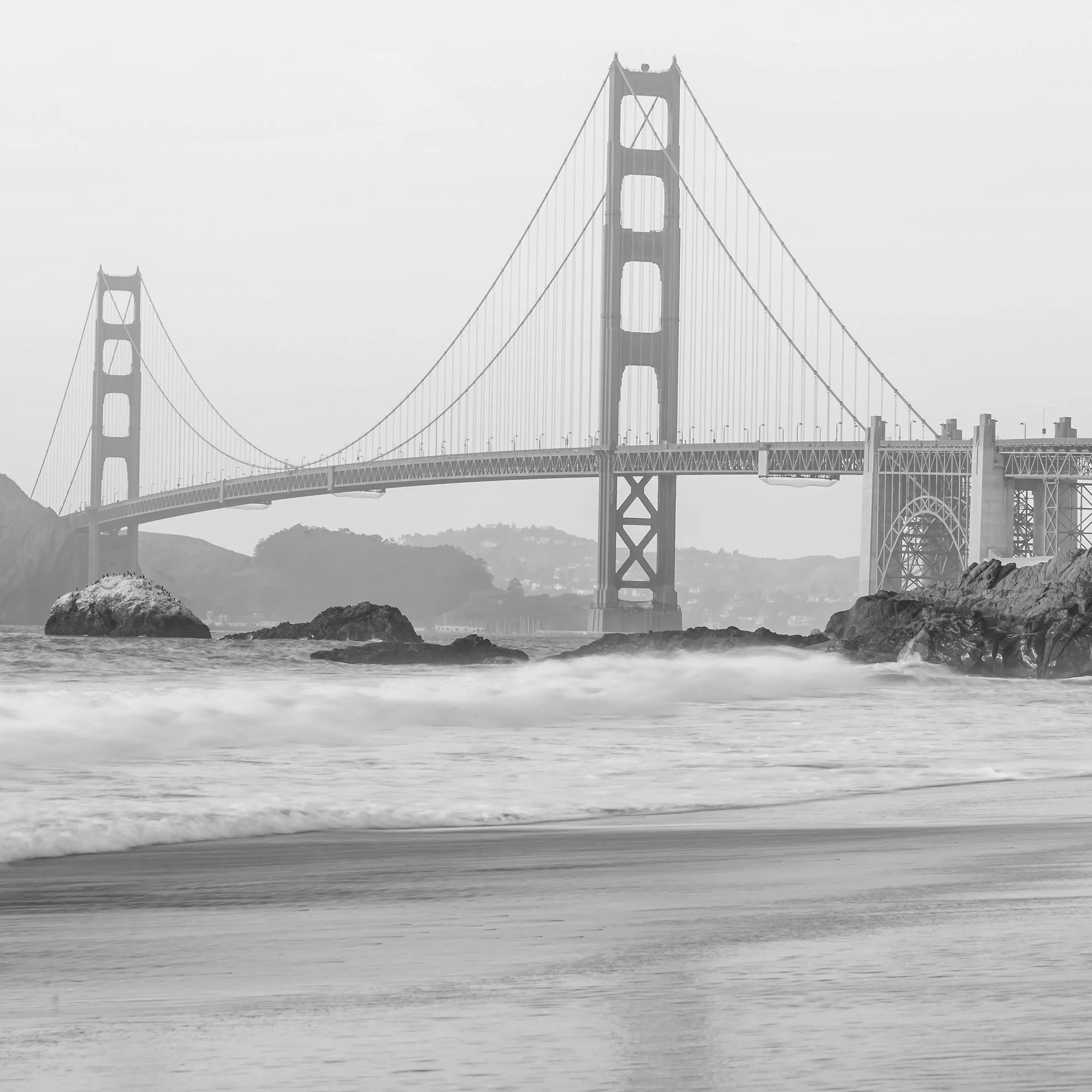 Billede 8 af Fototapet - Golden Gate Bridge i sort-hvid ved kysten