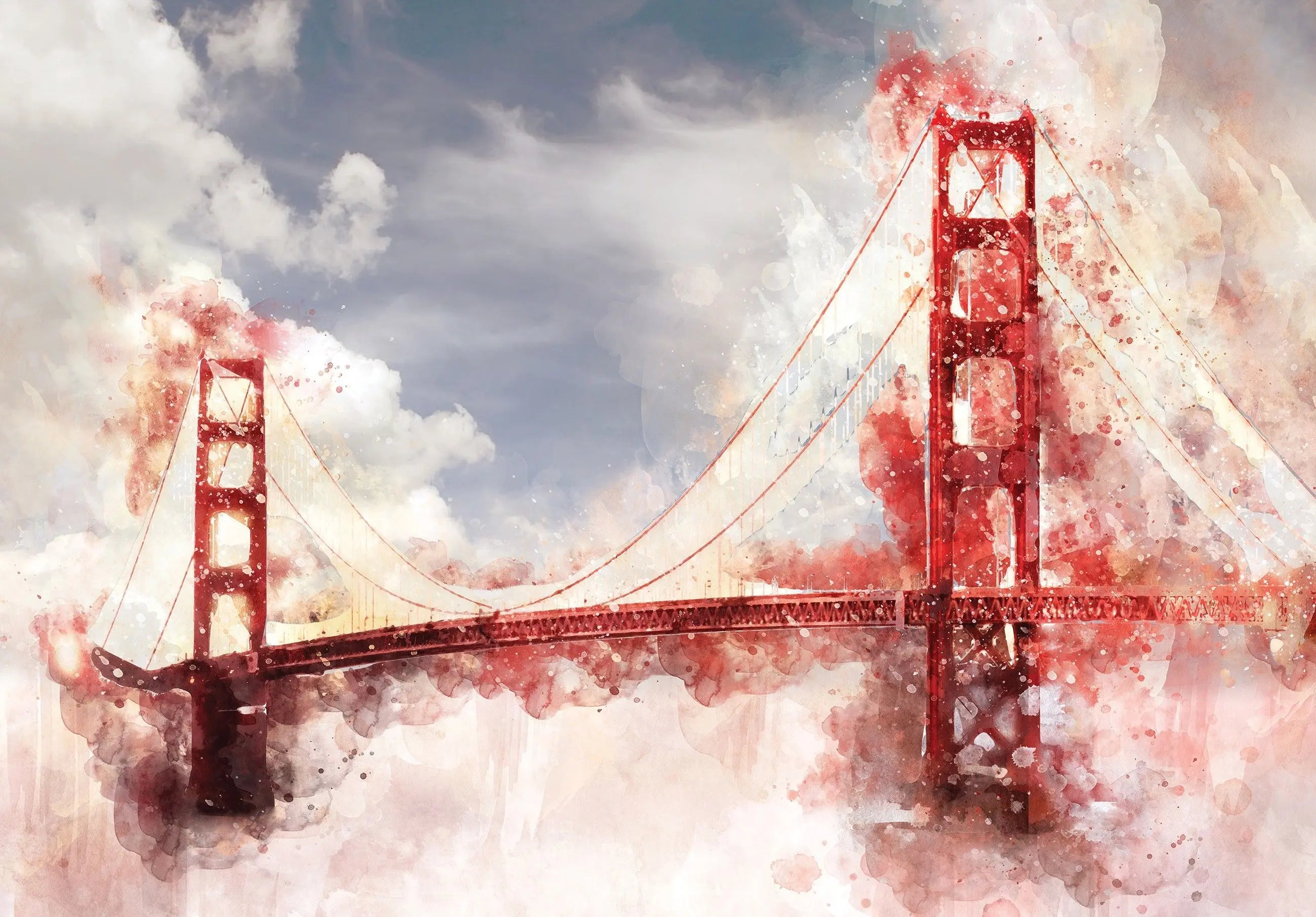 Billede 1 af Fototapet - Golden Gate Bridge med kunstneriske farveeksplosioner