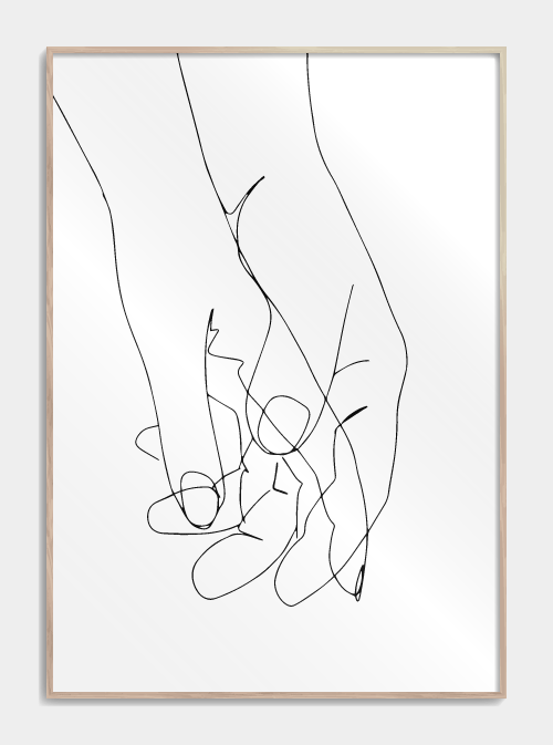 Holding hands stregtegning plakat 50X70cm. - Poster i sort hvid