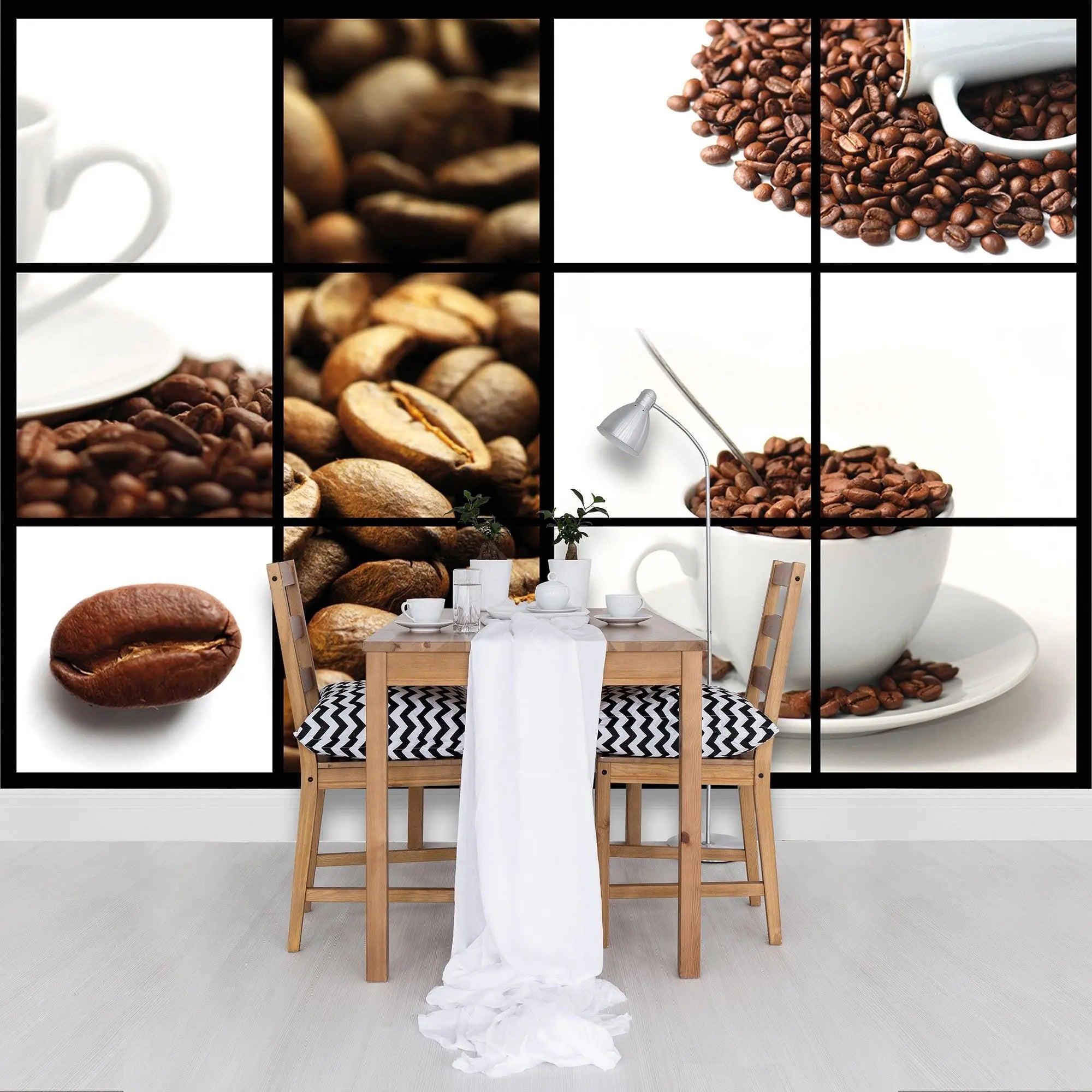 Billede 4 af Fototapet - Hvide kaffekopper og kaffebønner collage