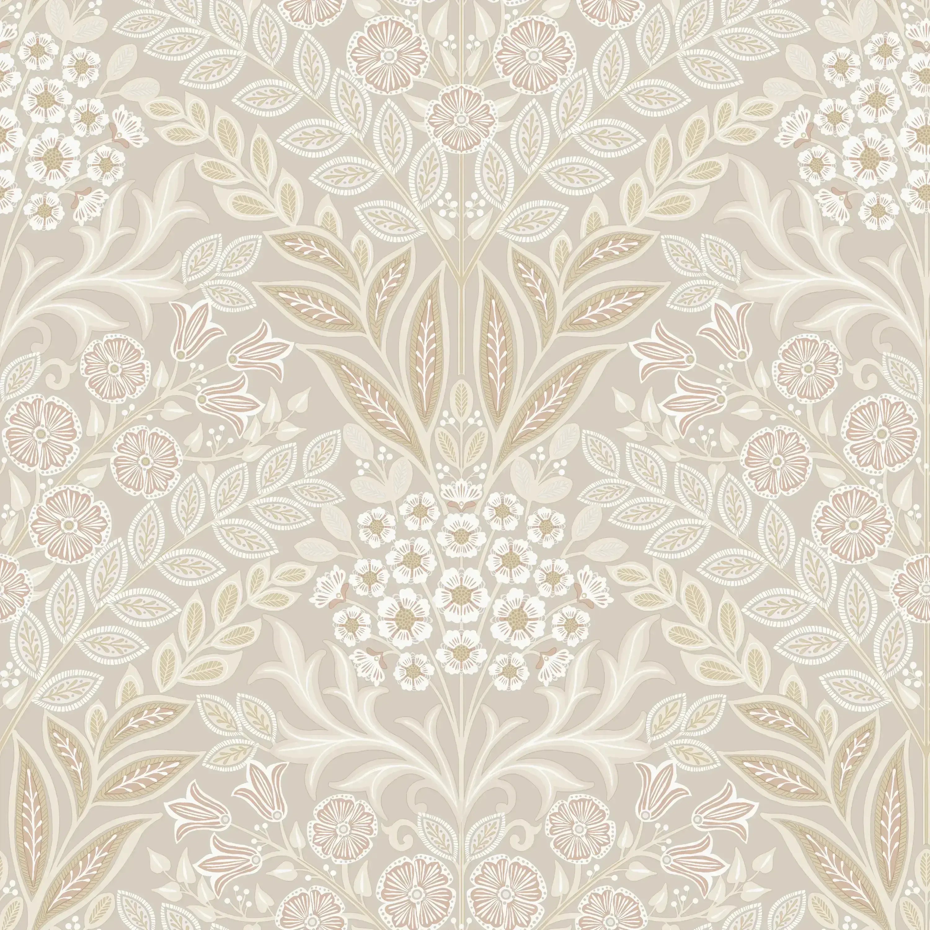 Iconic Tapestry - Ivory tapet med detaljeret blomsterdesign i beige og cremefarver.