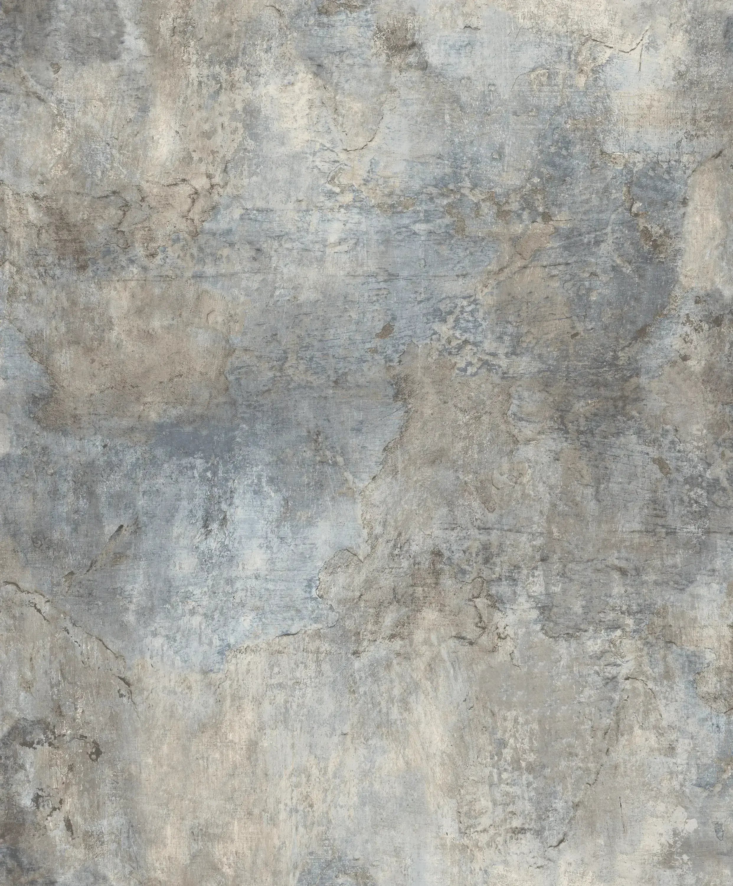 Tapetproduktet Iconic Texture - Mist fra Nicetapet.dk. Viser en rustik tekstur med nuancer af grå og beige, der minder om slidt beton eller kalkmaling.