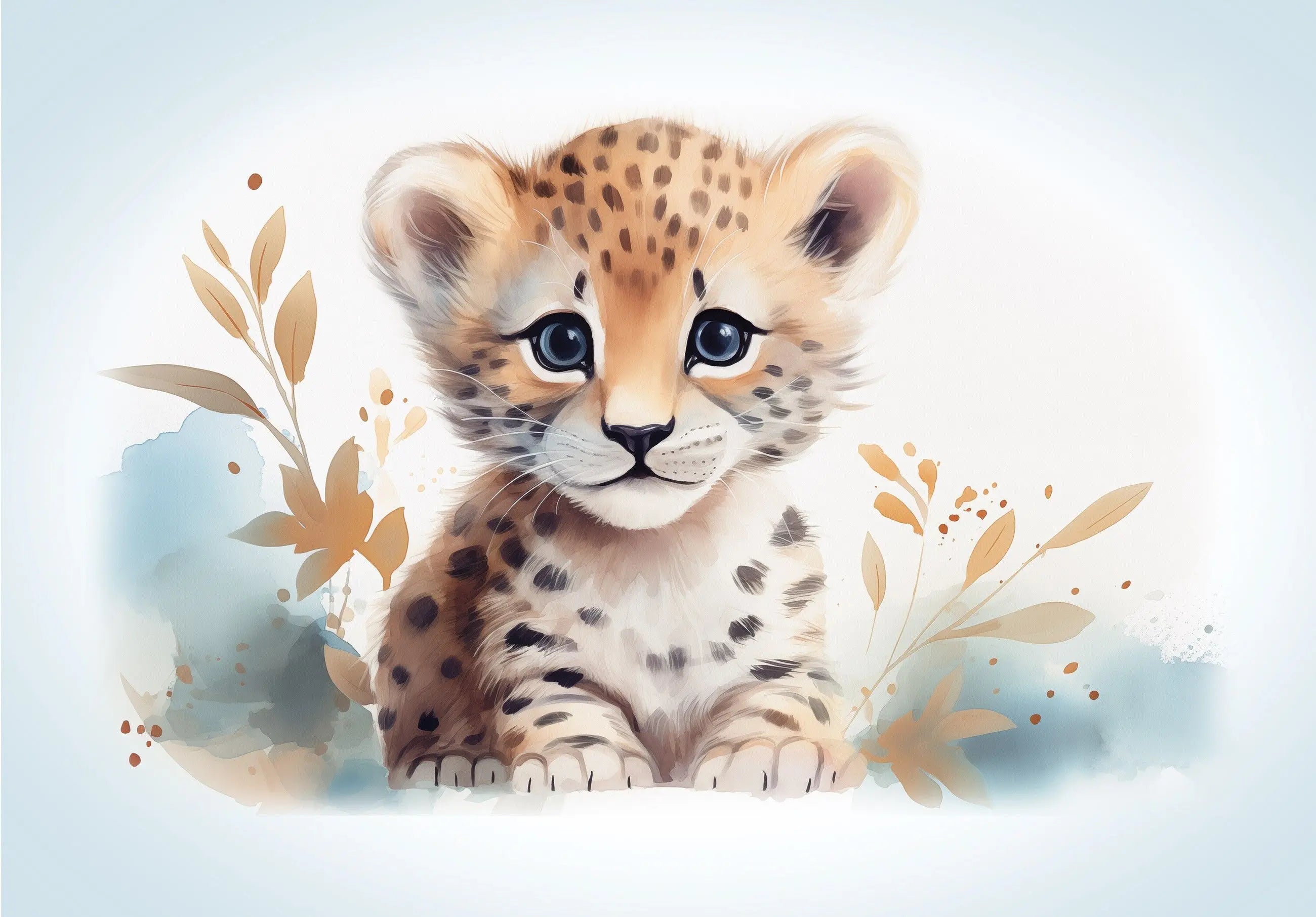 Billede 1 af Fototapet - Illustration af leopardunge med planter