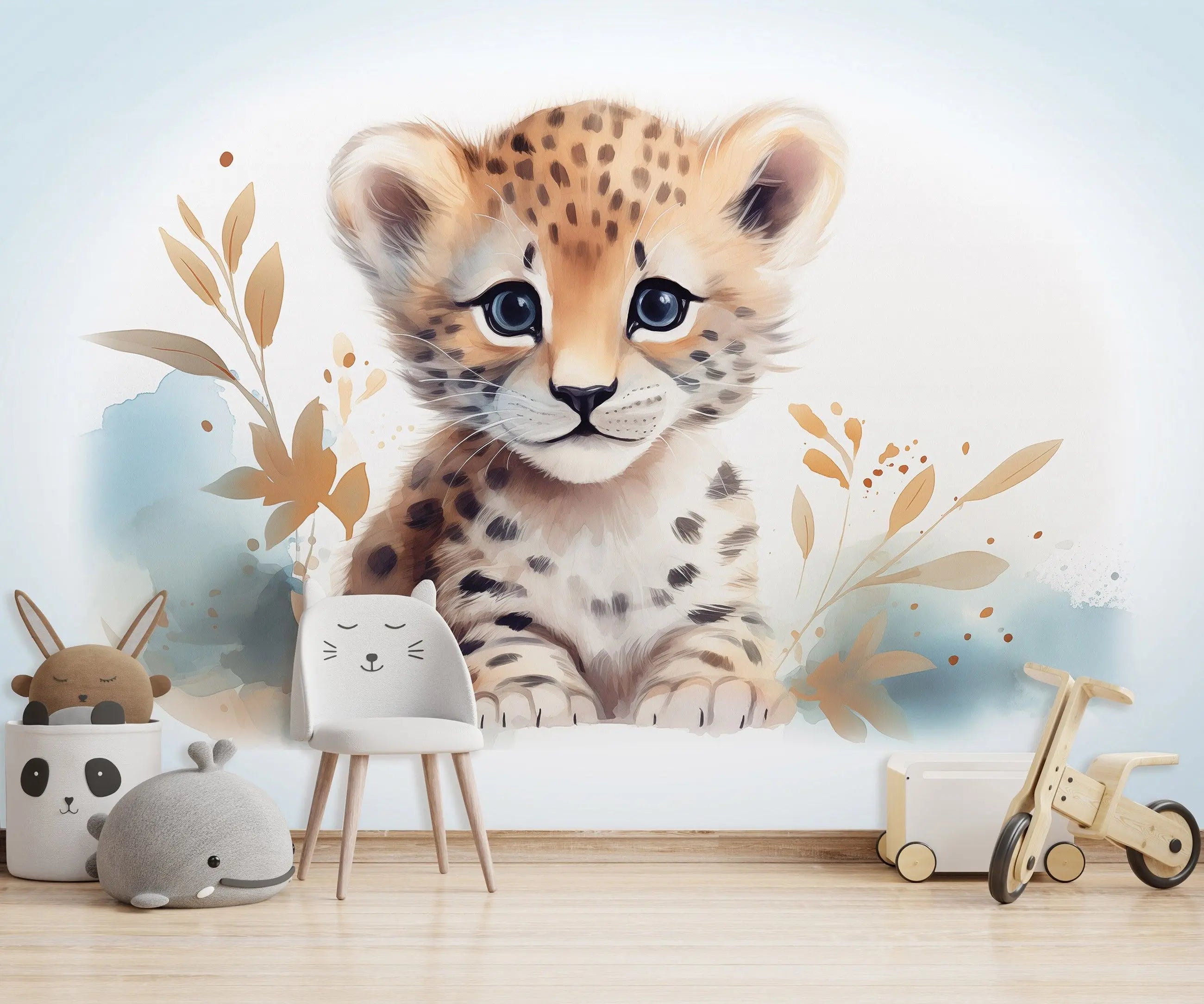 Billede 5 af Fototapet - Illustration af leopardunge med planter